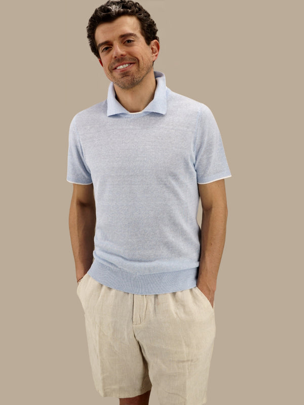 T-Shirt Polo Maniche Corte Celeste 68% Lino 32% Cotone