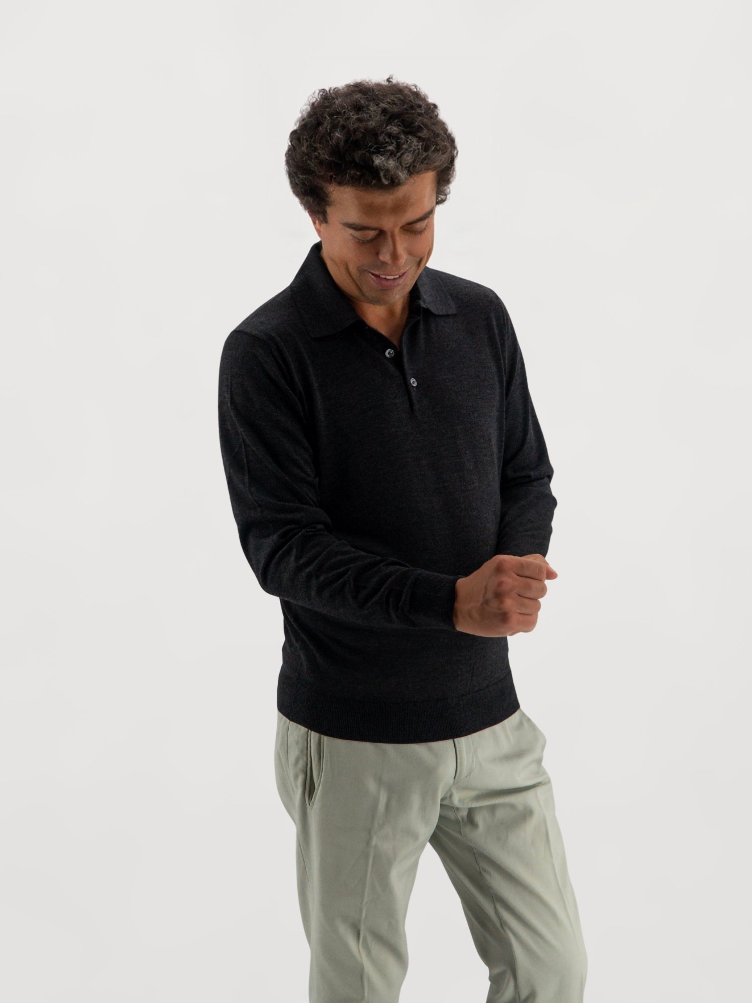 Polo Sweater Grafite Cashmere Wool and Silk
