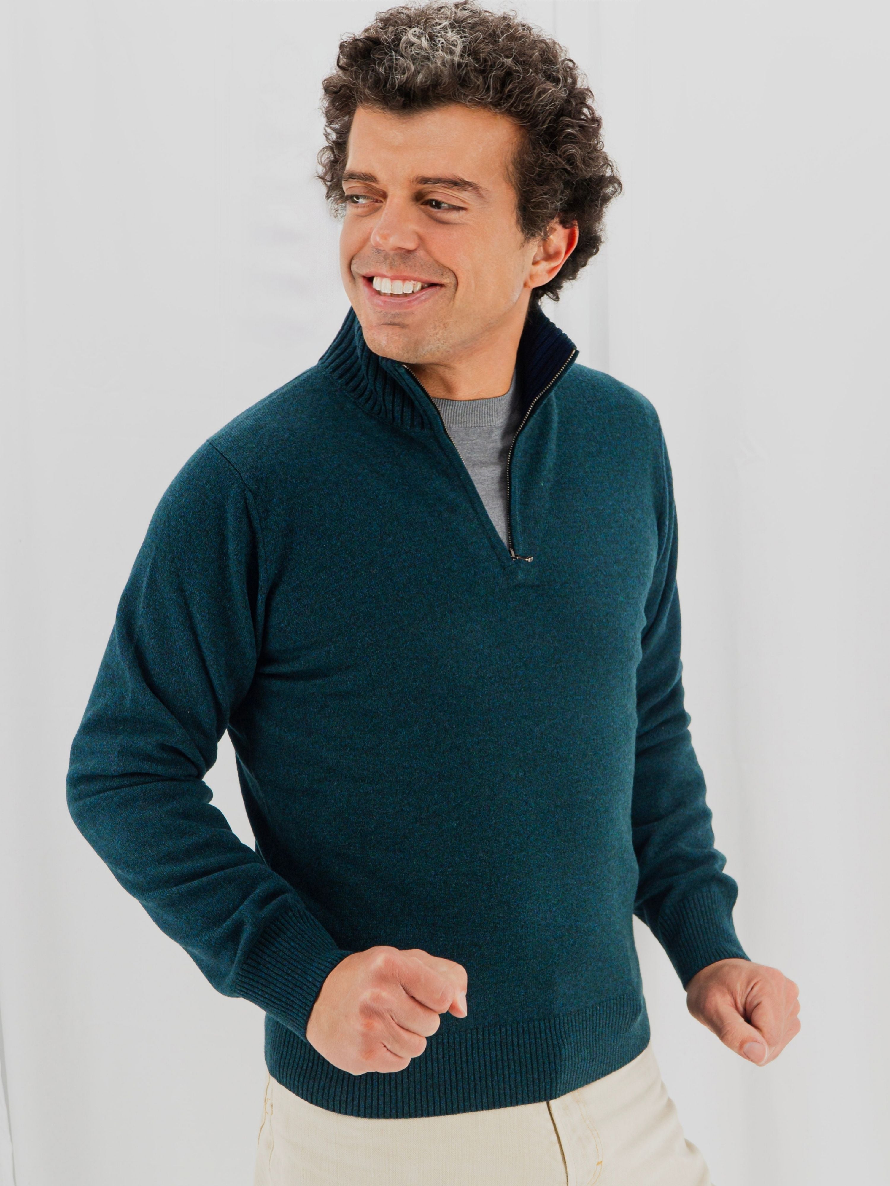 Half Zip 100% Cashmere Verde Notte