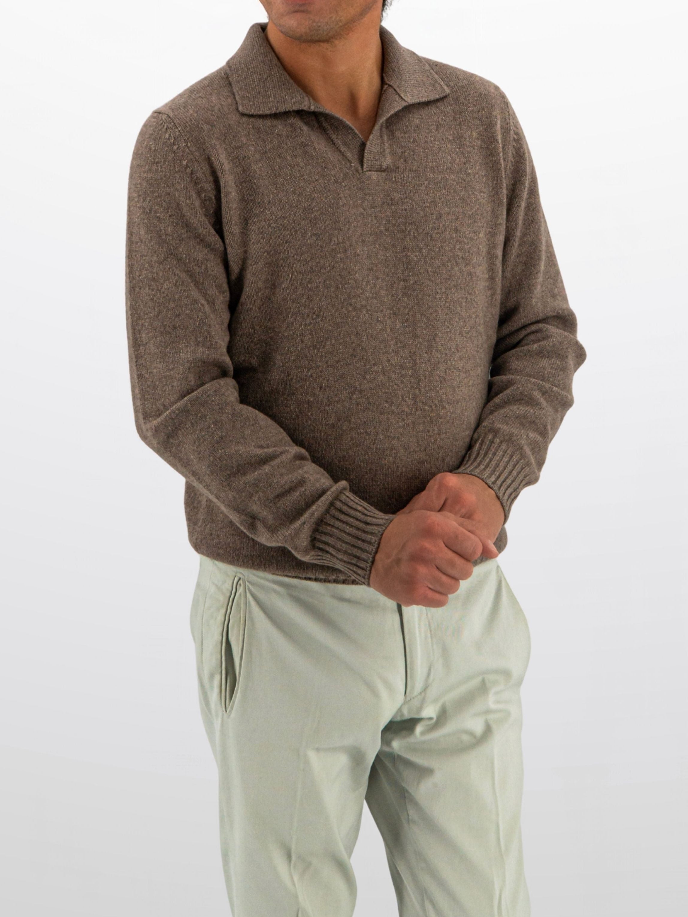 Polo Sweater 100% Cashmere Noce