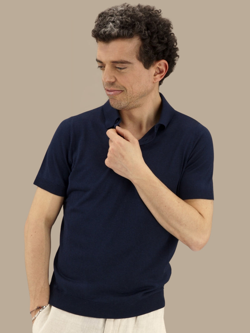 Polo Shirt Short Sleeves Midnight Blue 100% Silk