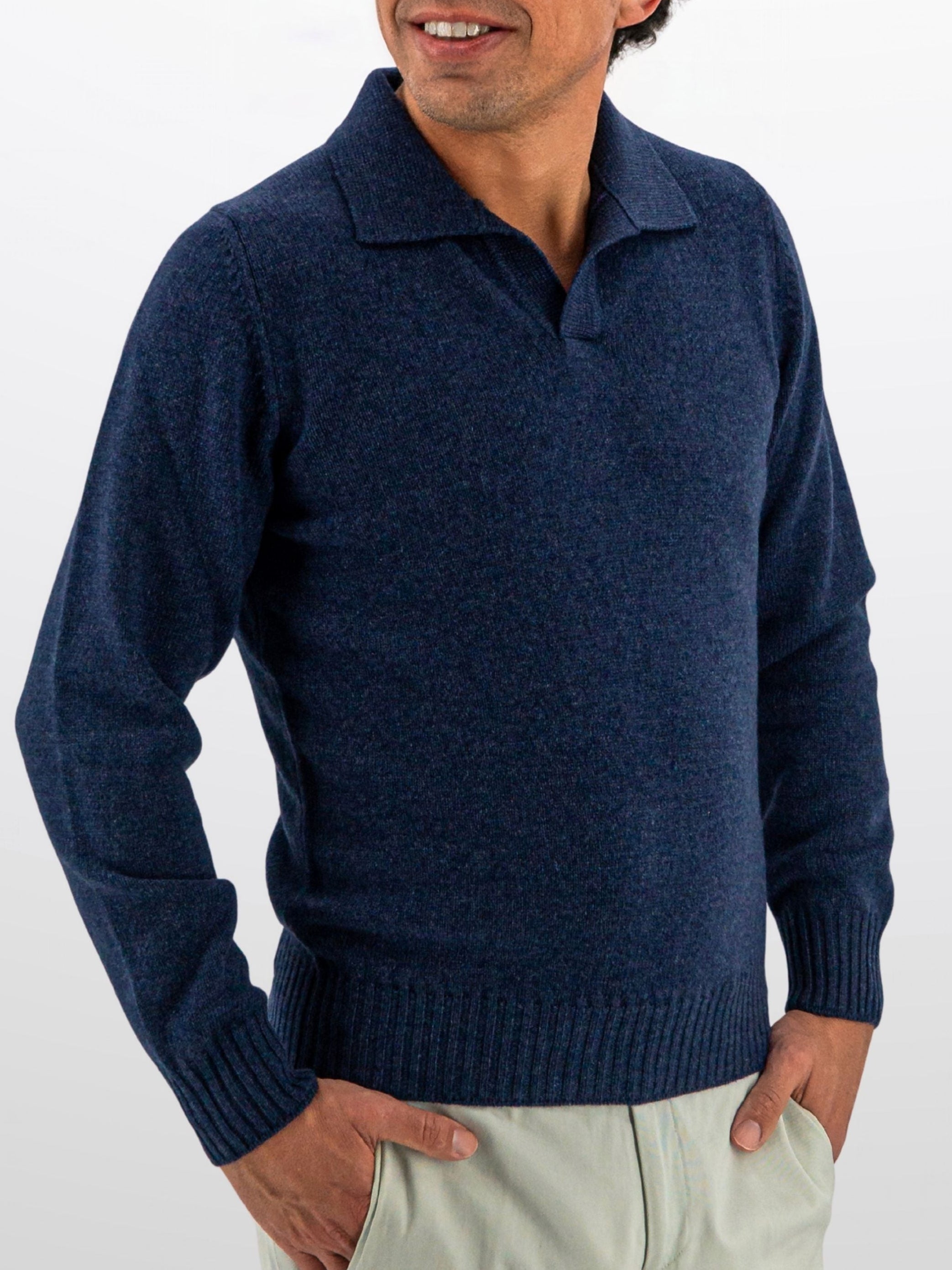 Polo Sweater 100% Cashmere Prussia
