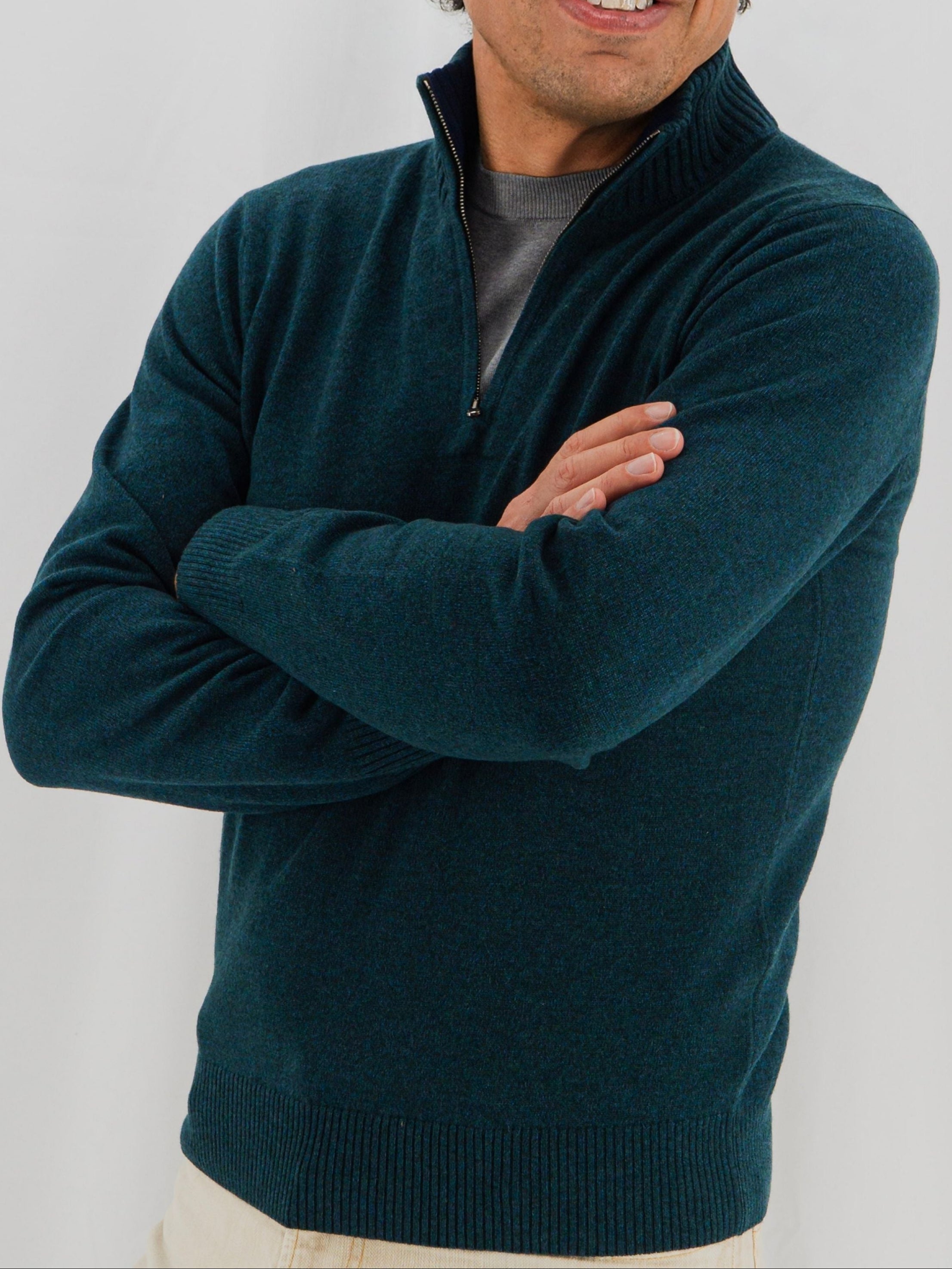 Mezza Zip 100% Cashmere Verde Notte