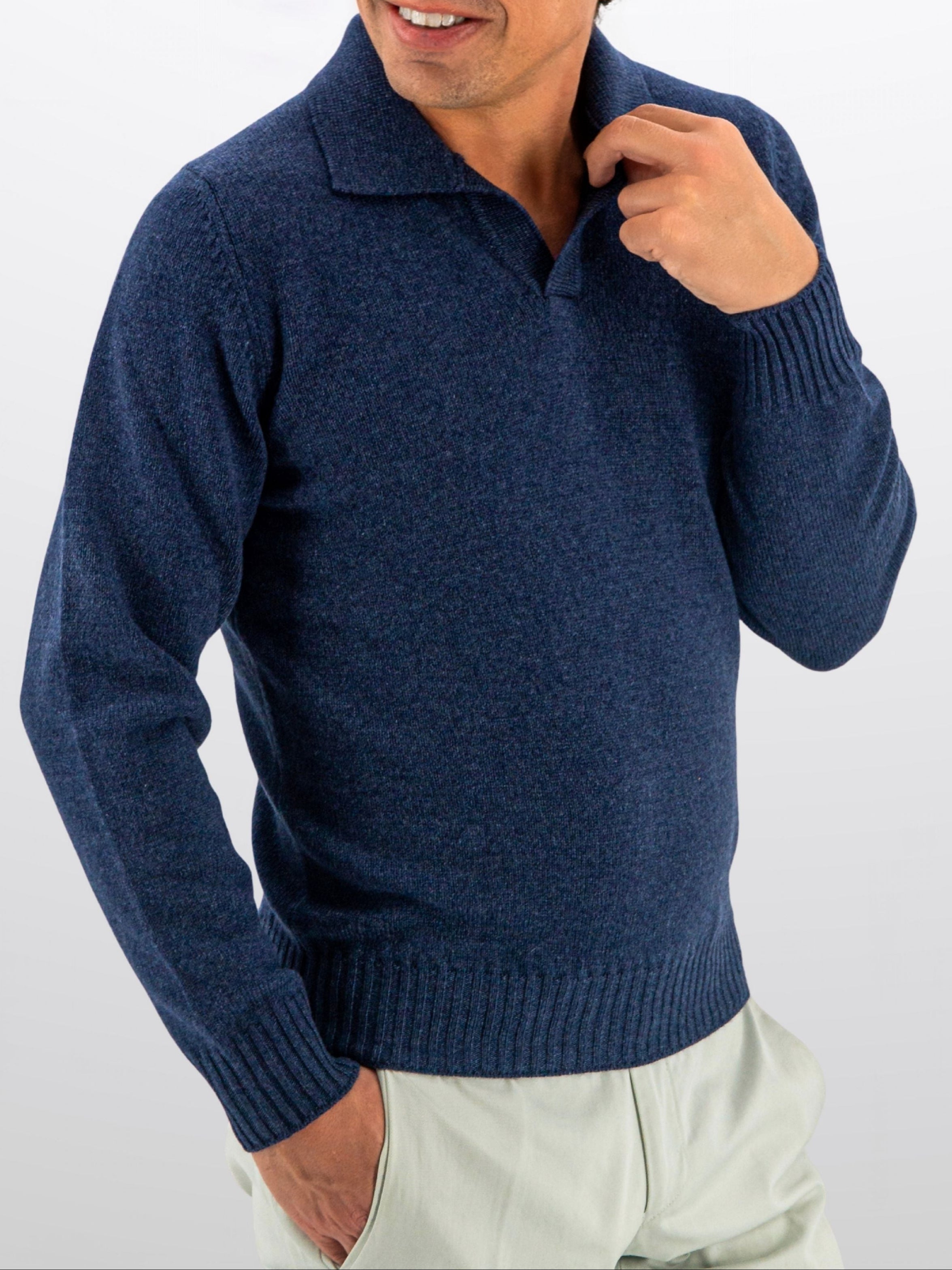 Polo Sweater 100% Cashmere Prussia