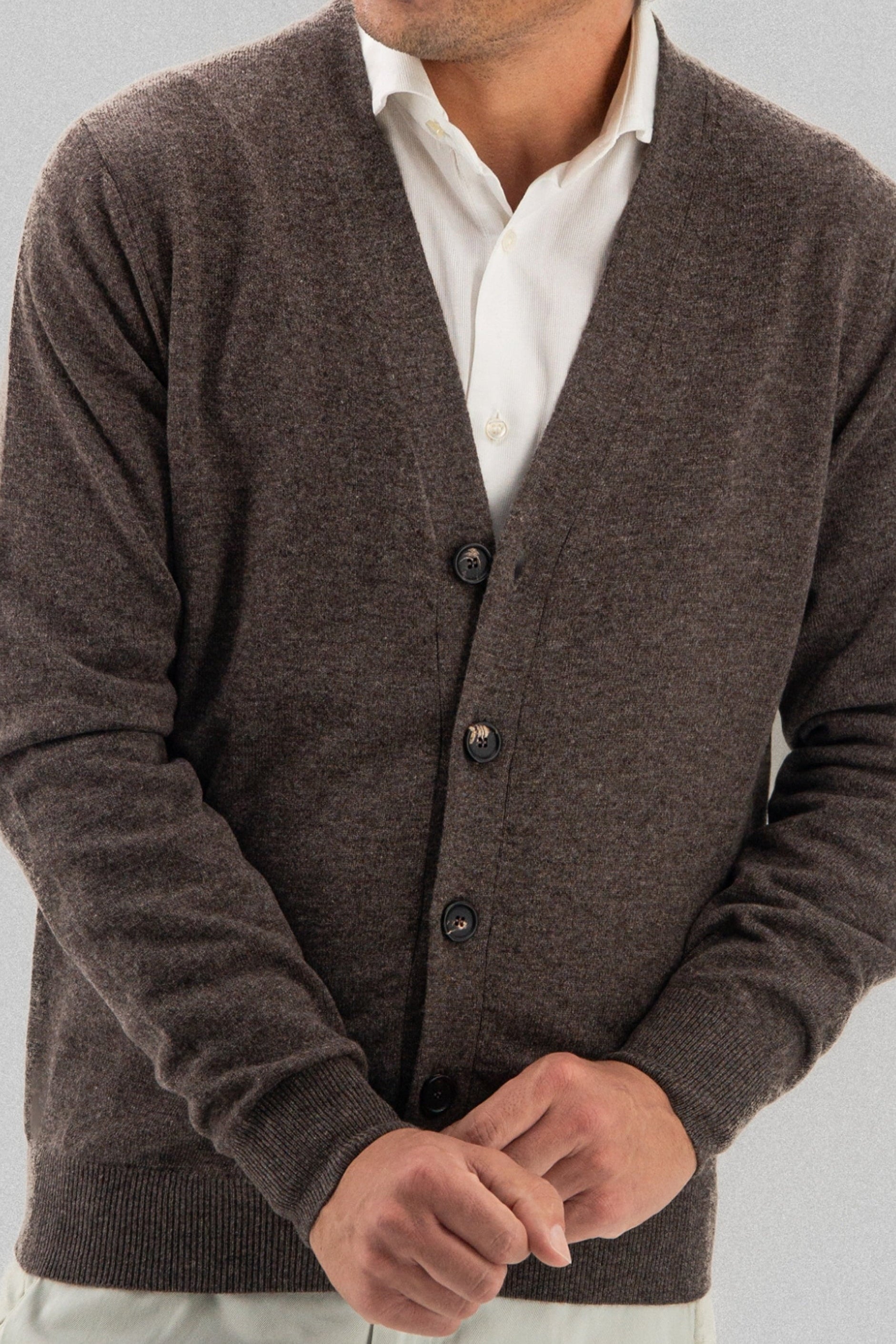 Cardigan 2 Ply 100% Cashmere - Moka