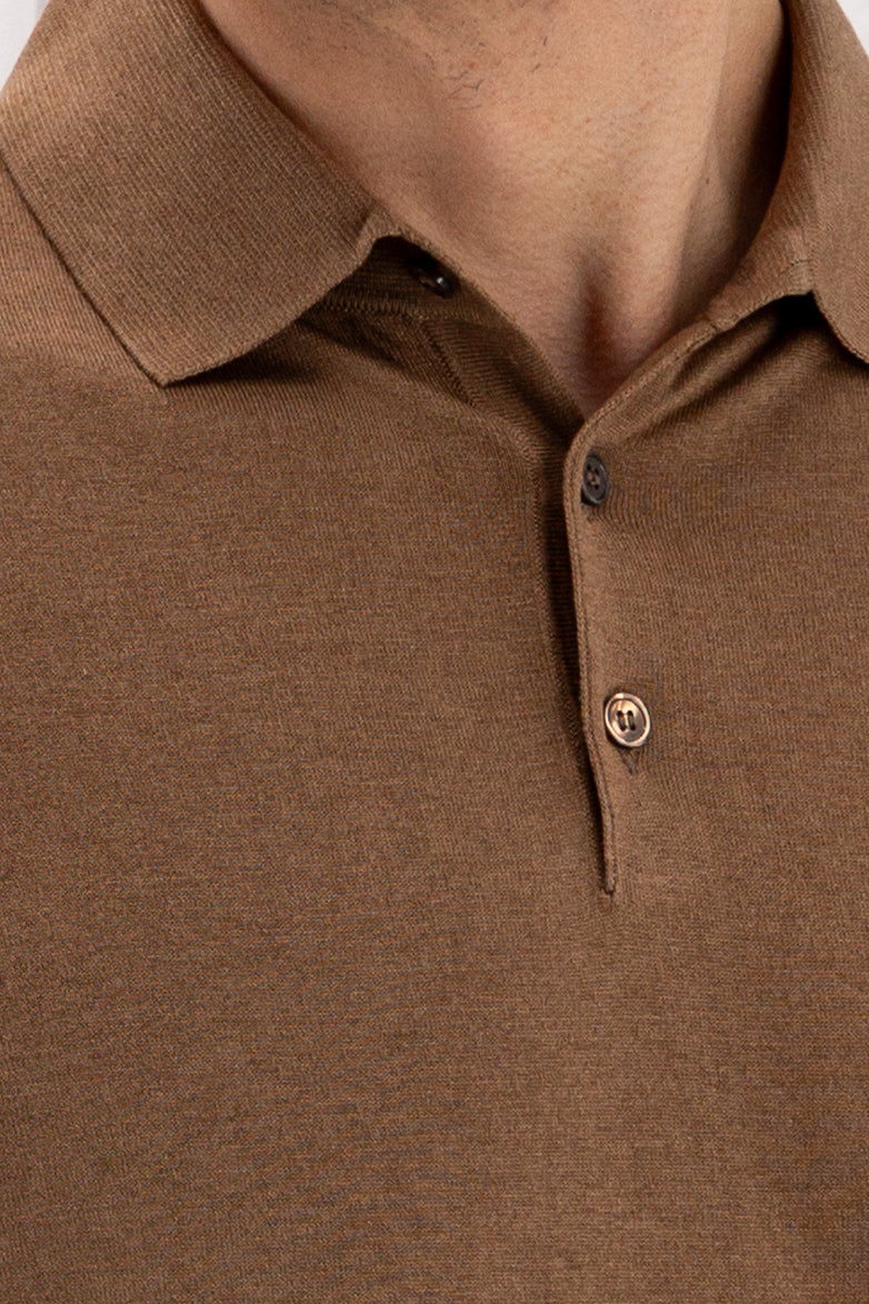Knitted Polo Long Sleeves Rhum 100% Silk