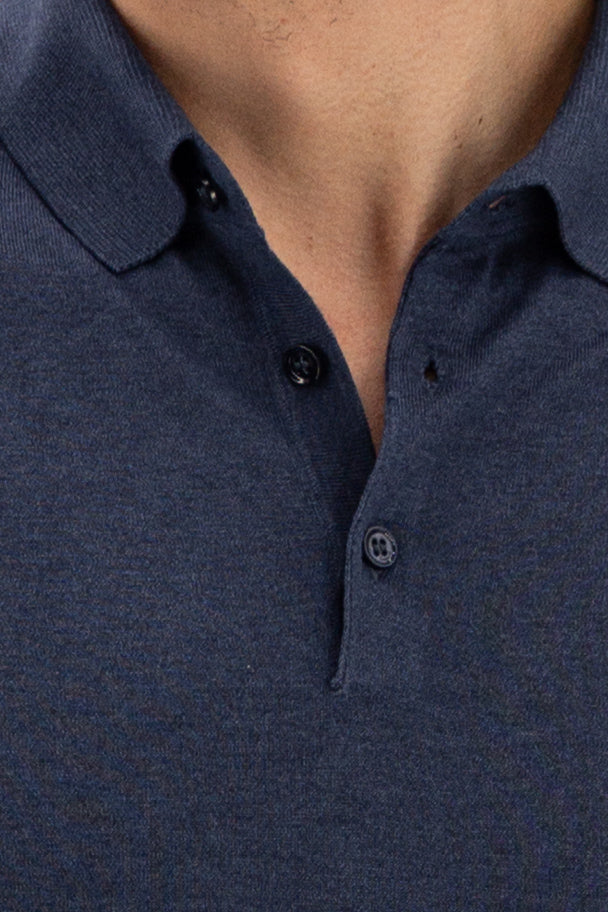 Knitted Polo Long Sleeves Denim 100% Silk