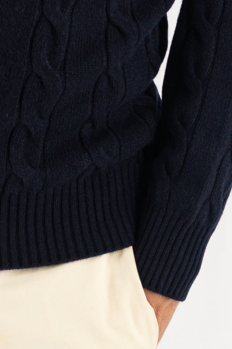 Girocollo Treccia 100% Cashmere Dark Blue