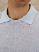T-Shirt Polo Maniche Corte Celeste 68% Lino 32% Cotone
