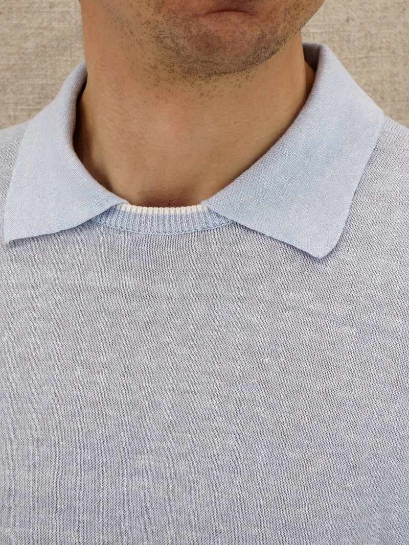 Short Sleeve Tee-Polo Celeste 68% Linen 32% Cotton