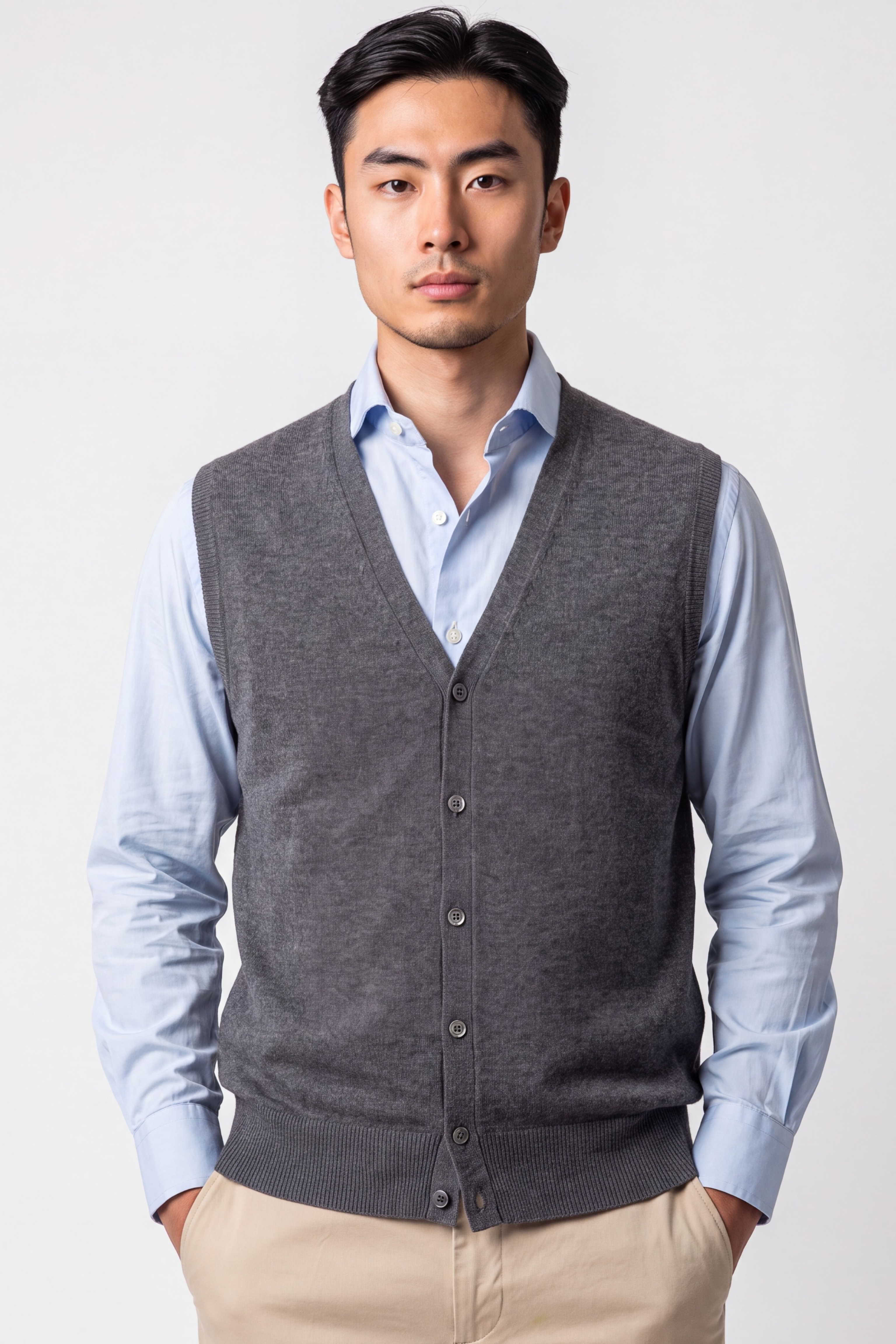 BUTTON GILET IRON 100% CASHMERE