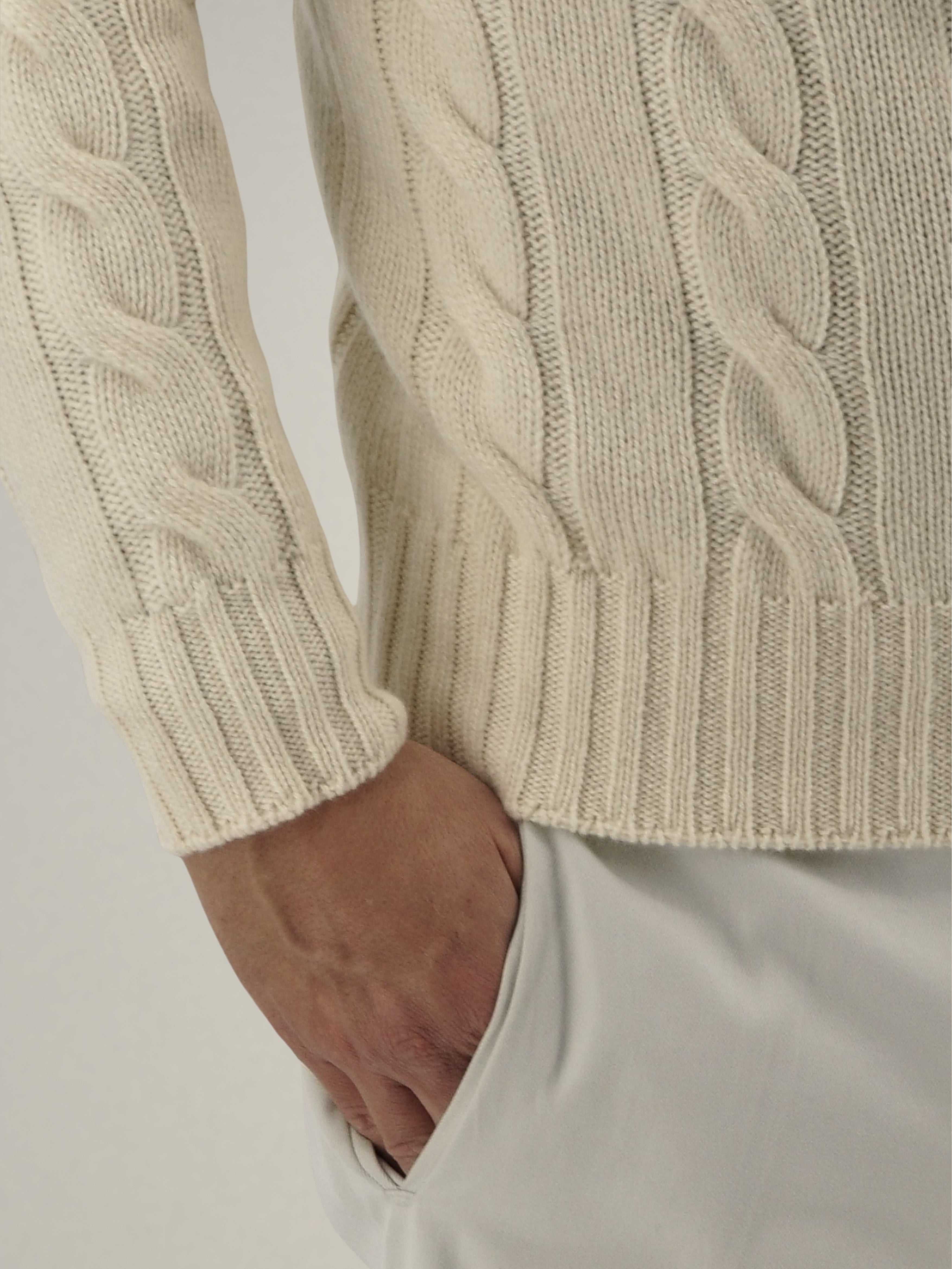 Wide Cable Turtleneck Panna 100% Cashmere