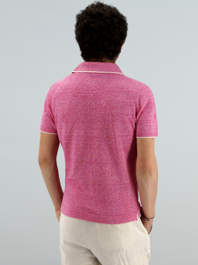 Short Sleeve Polo Shirt Pink 68% Linen 32% Cotton