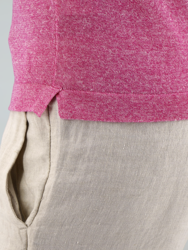 Short Sleeve Polo Shirt Pink 68% Linen 32% Cotton