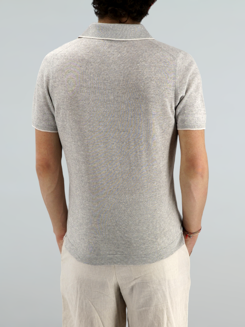 Short Sleeve Polo Shirt Pure Grey 68% Linen 32% Cotton