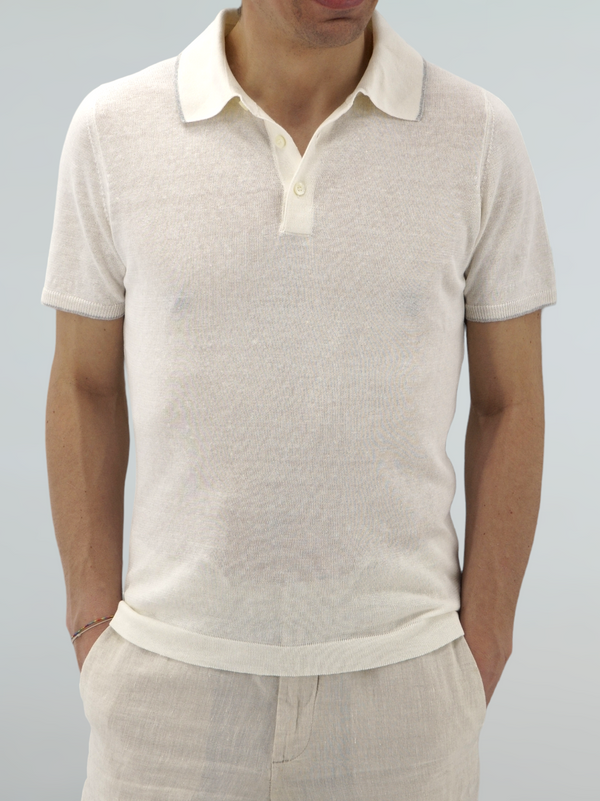 Short Sleeve Polo Shirt Latte 68% Linen 32% Cotton