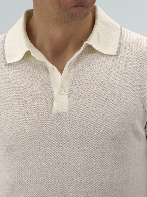 Short Sleeve Polo Shirt Latte 68% Linen 32% Cotton