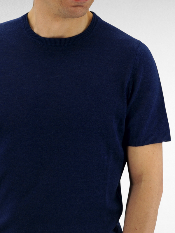 T-Shirt in maglia Blu 68% Lino 32% Cotone