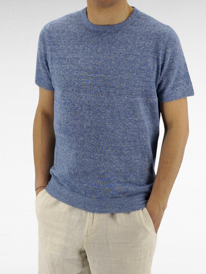 Knit T-Shirt Azzurro 68% Linen 32% Cotton 