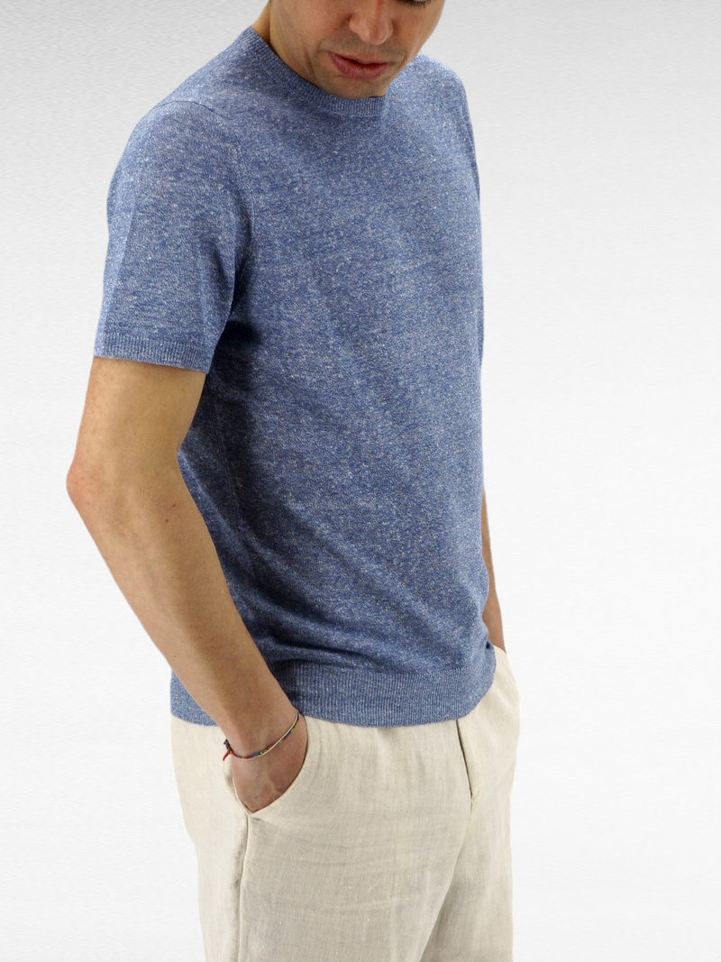 Knit T-Shirt Azzurro 68% Linen 32% Cotton 