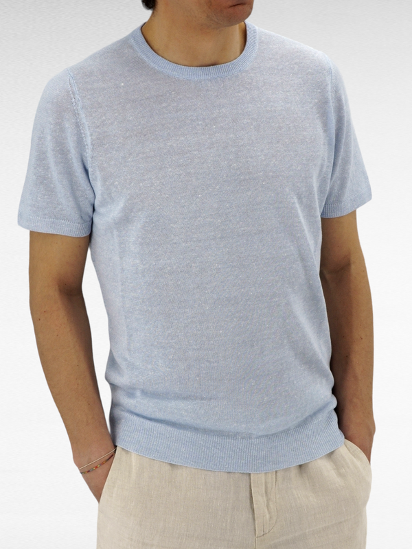T-Shirt in maglia Celeste 68% Lino 32% Cotone