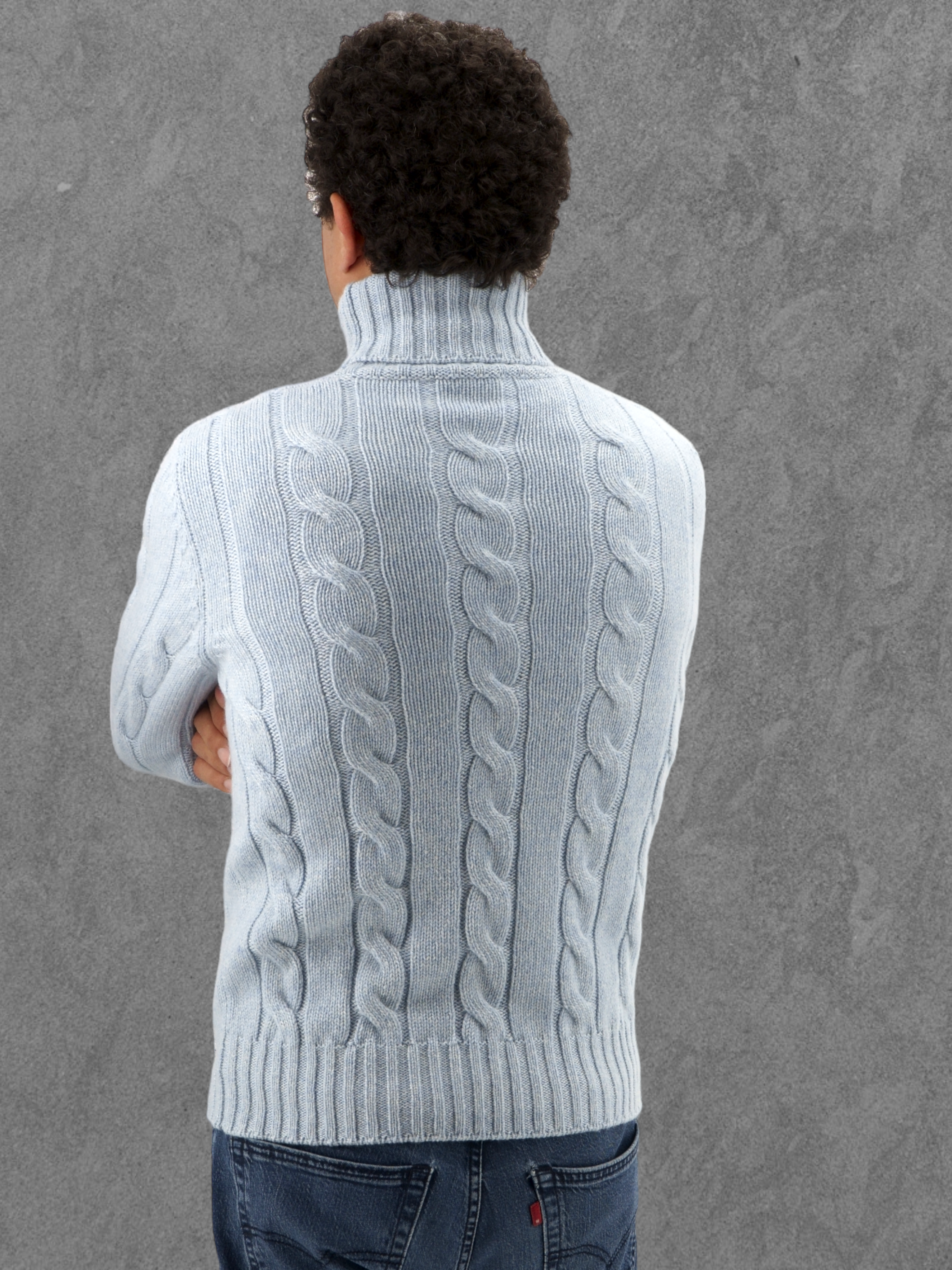 Wide Cable Turtleneck Sky 100% Cashmere