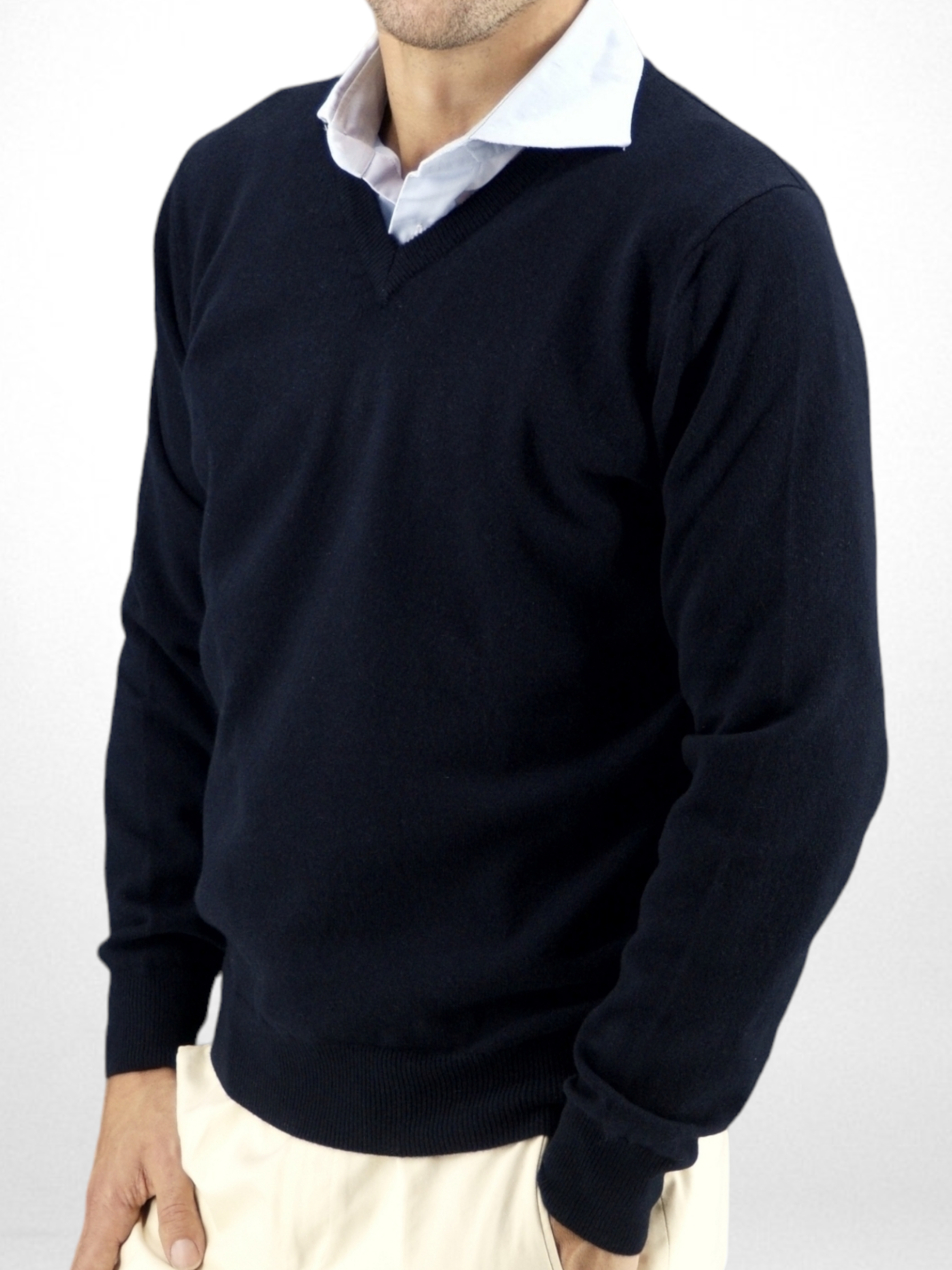 Scollo V Classic Blu Notte 100% Cashmere