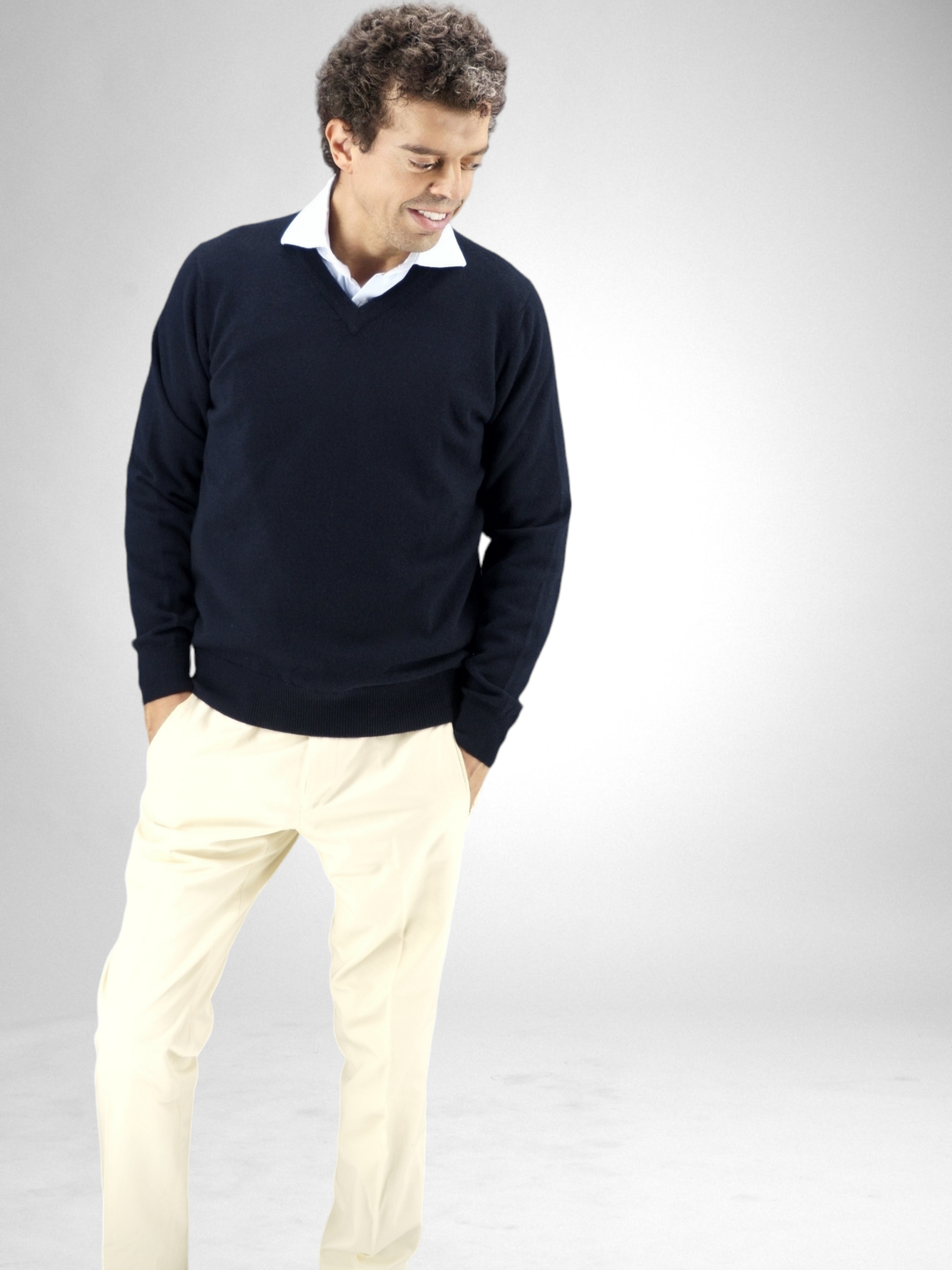 Scollo V Classic Blu Notte 100% Cashmere