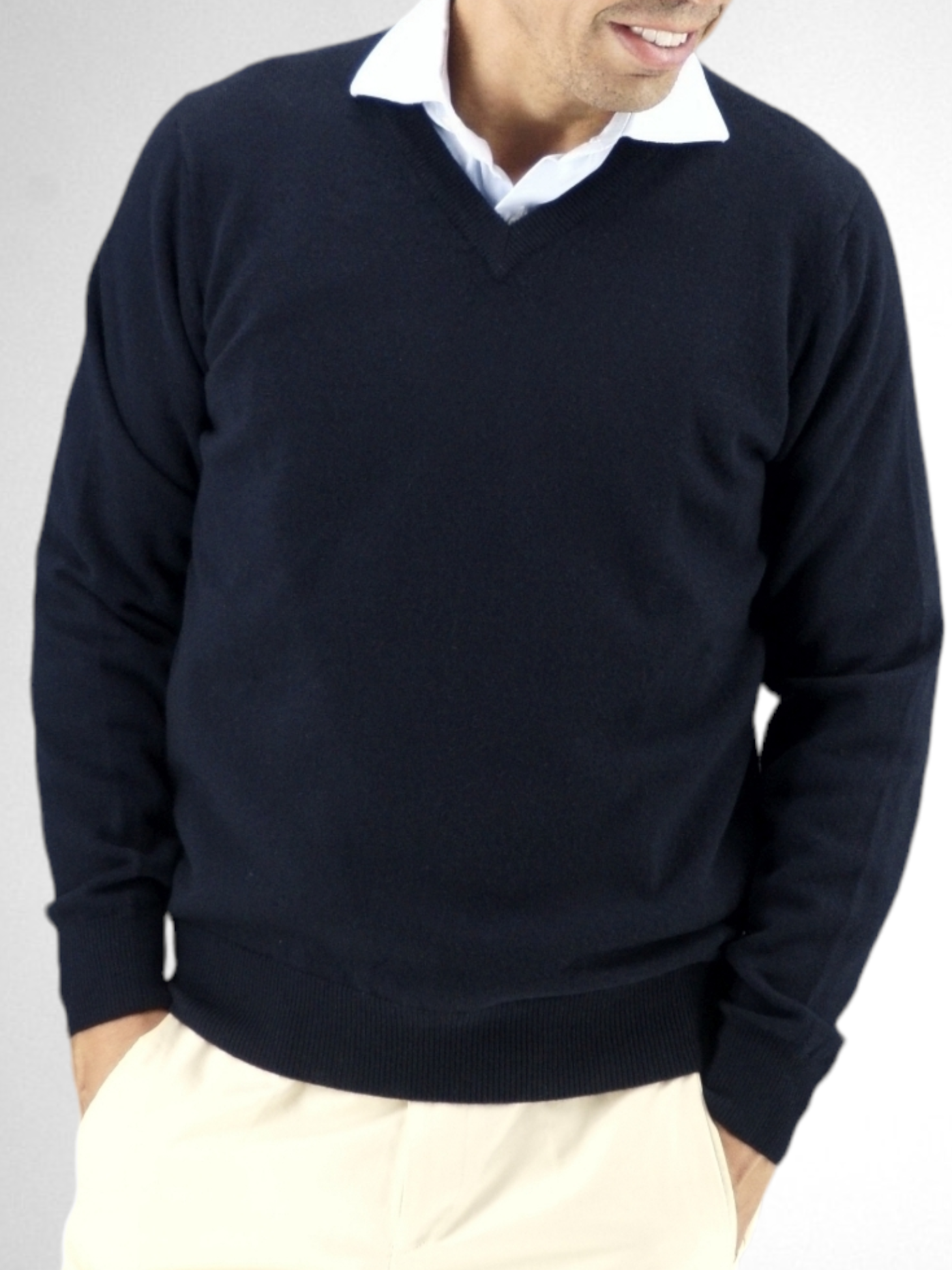 Scollo V Classic Blu Notte 100% Cashmere