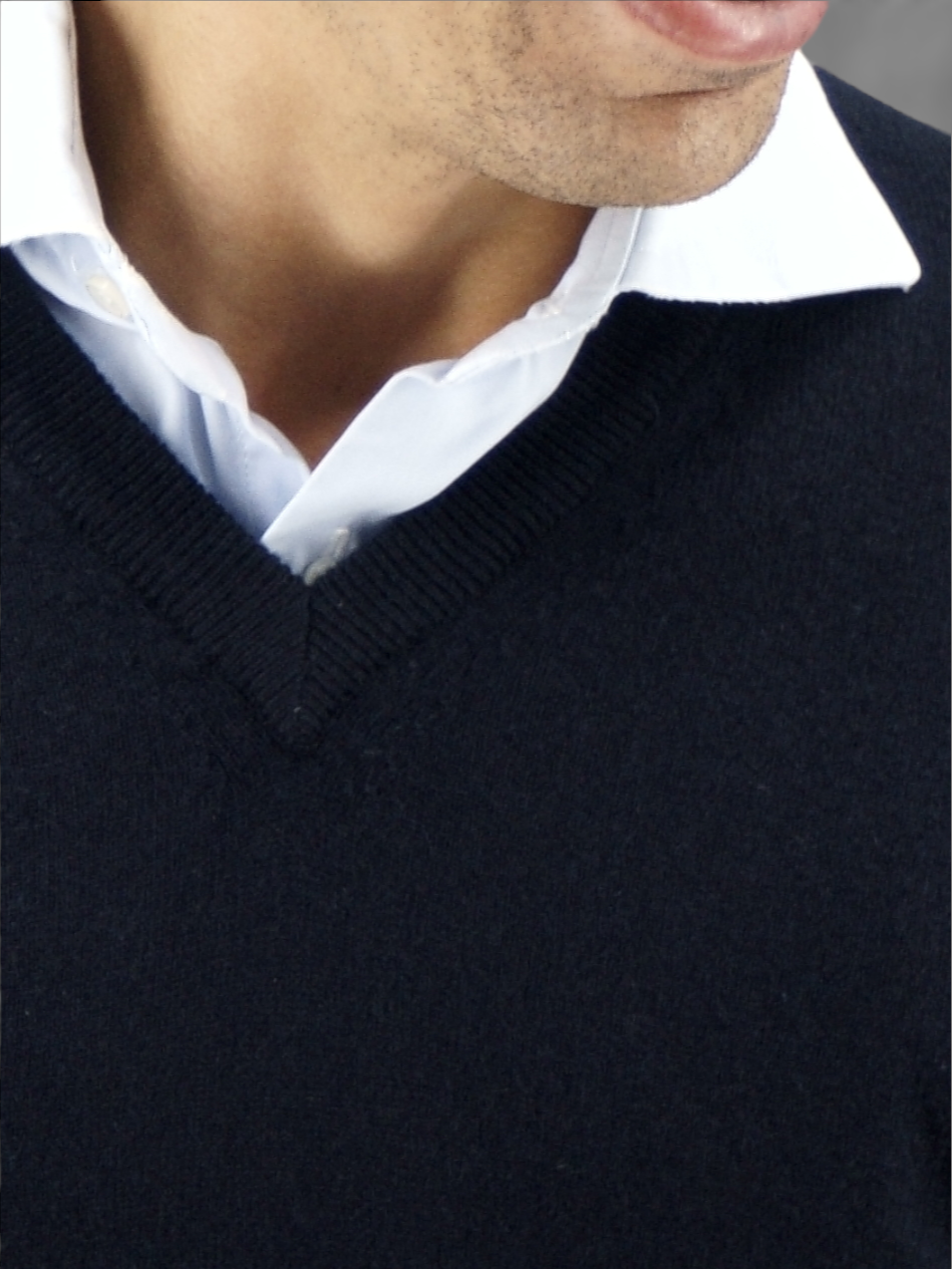 Classic V-Neck Blu Notte 100% Cashmere