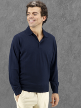 Polo Sweater Blu Notte Cashmere Wool and Silk