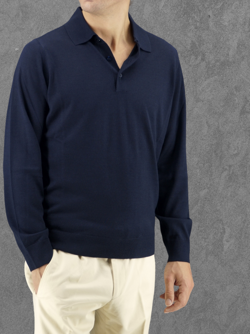 Polo Sweater Blu Notte Cashmere Wool and Silk