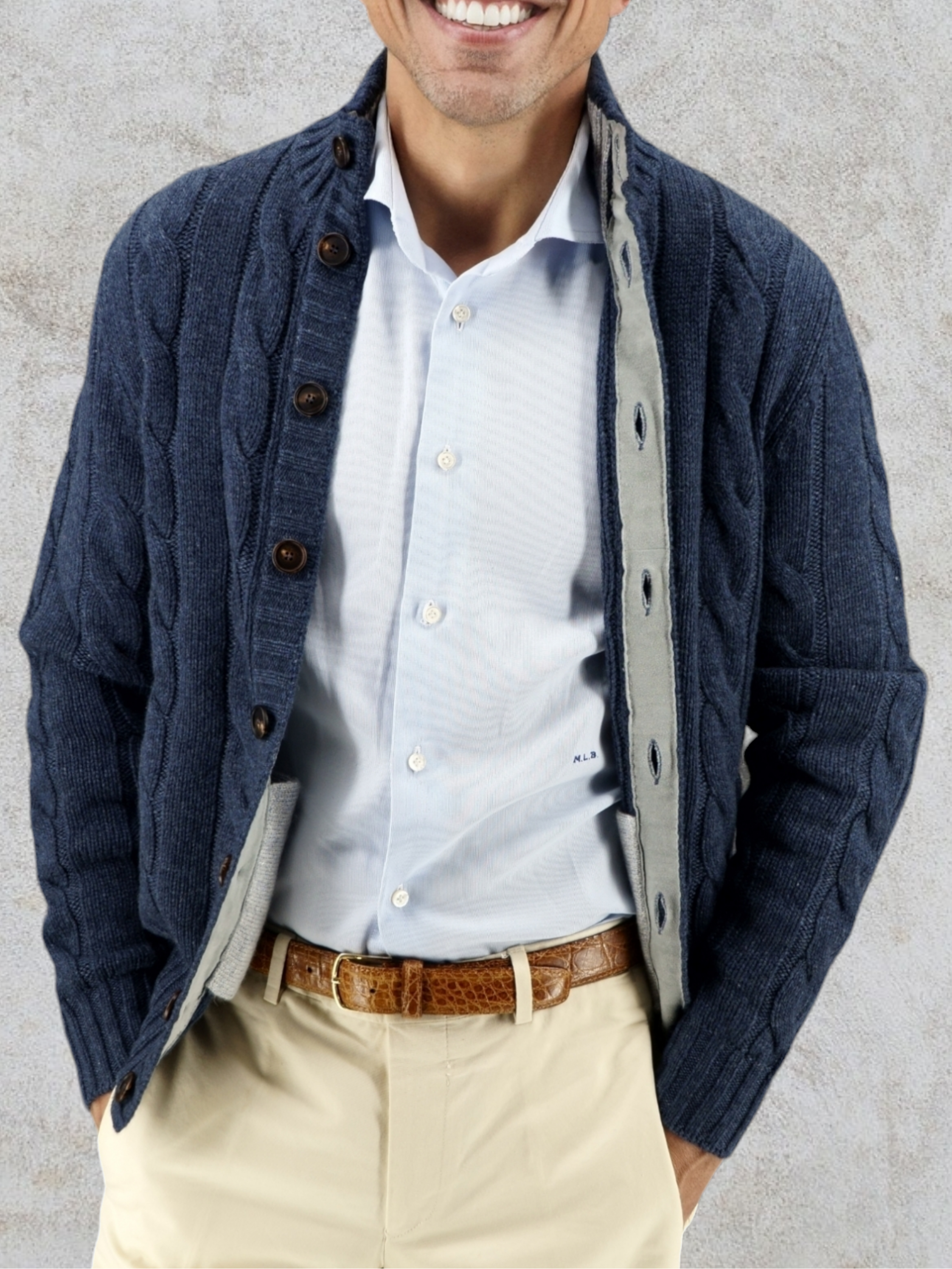 Giacca Treccia Blu di Prussia 100% Cashmere