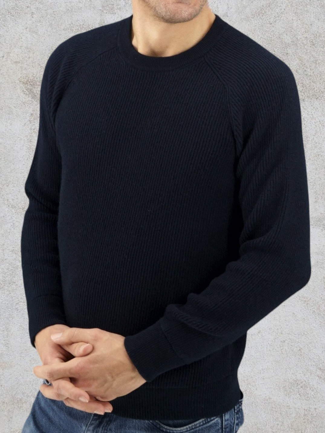 Girocollo Maglia Inglese Blu Notte 100% Cashmere