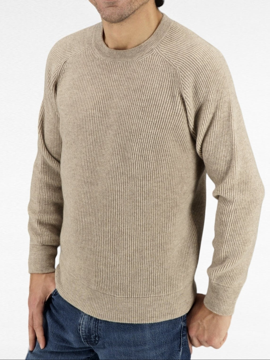 Ribbed Crewneck Travertino 100% Cashmere
