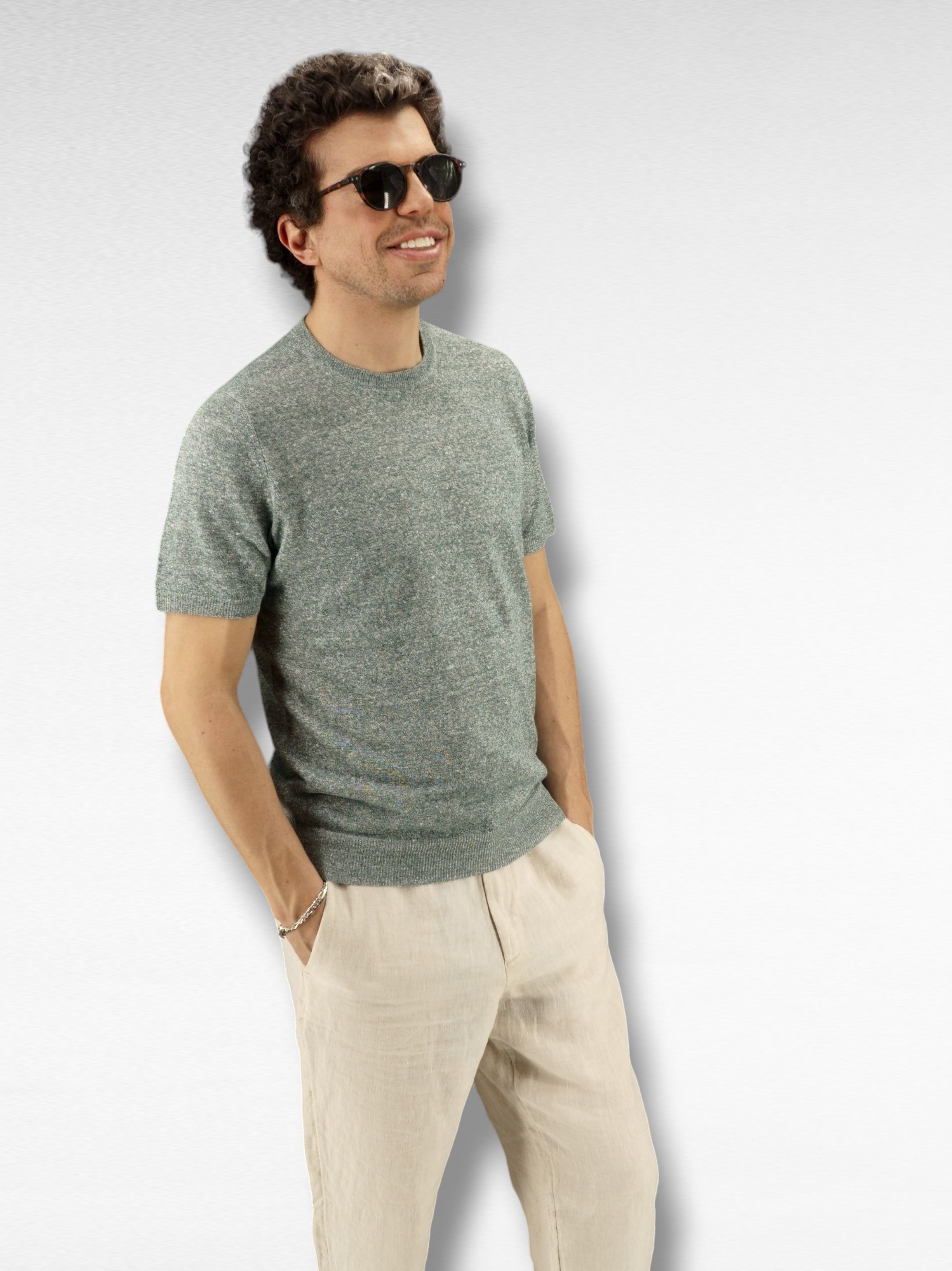 Knit T-Shirt Petrolio 68% Linen 32% Cotton 