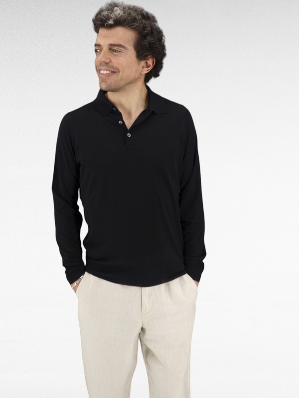Knitted Polo Long Sleeves Noir 100% Silk