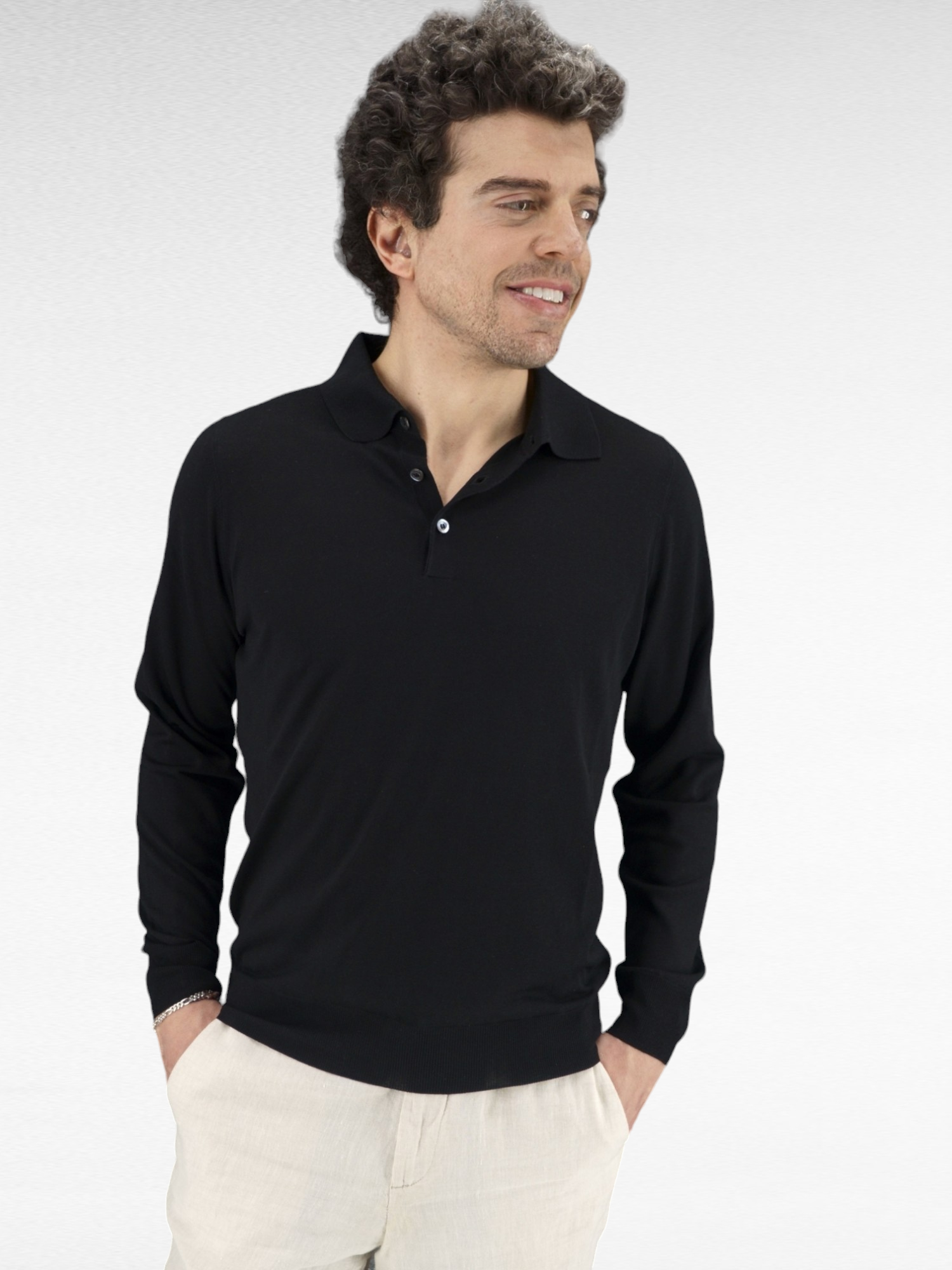 Polo in Maglia Maniche Lunghe Noir 100% Seta