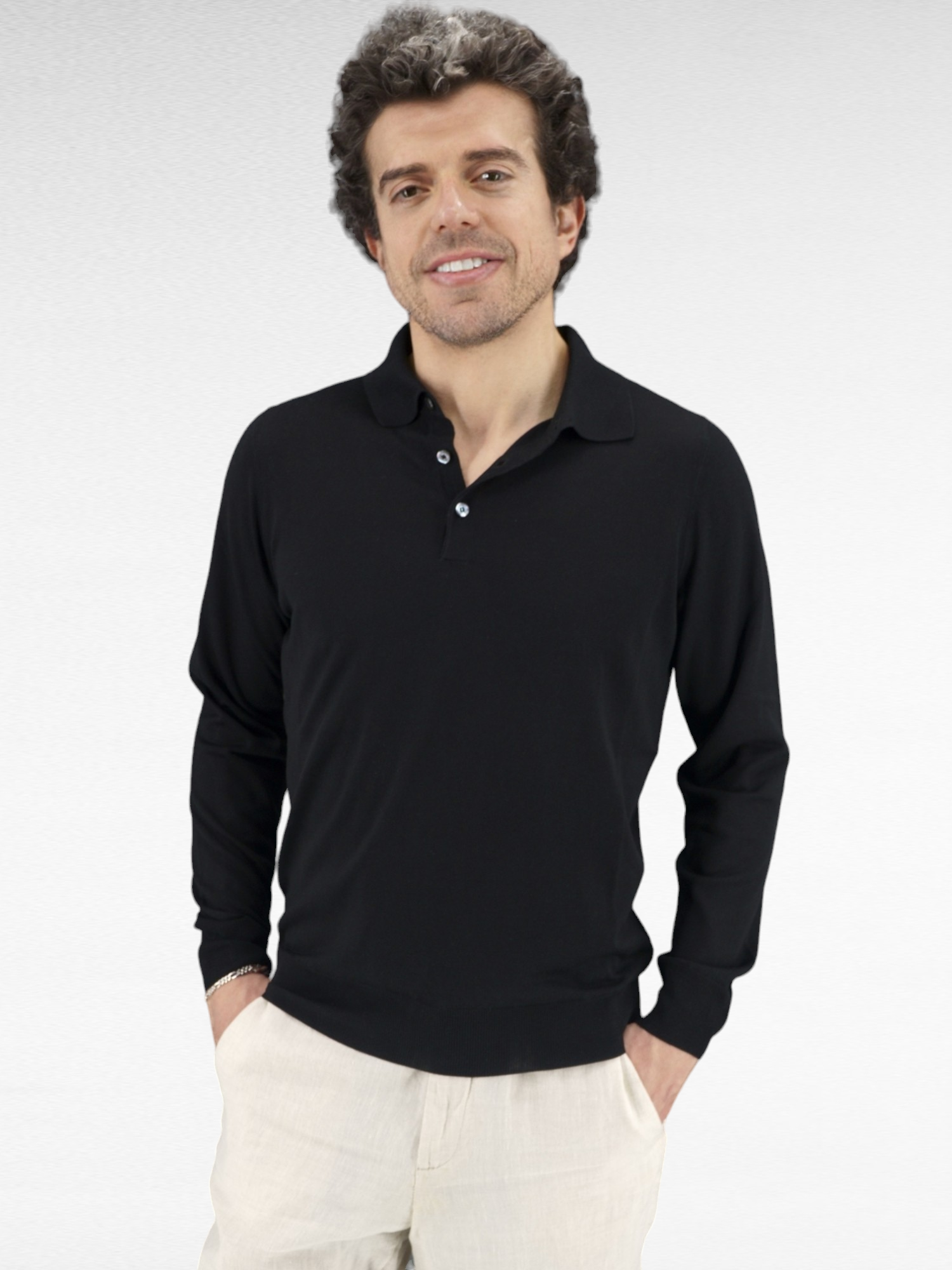 Polo in Maglia Maniche Lunghe Noir 100% Seta