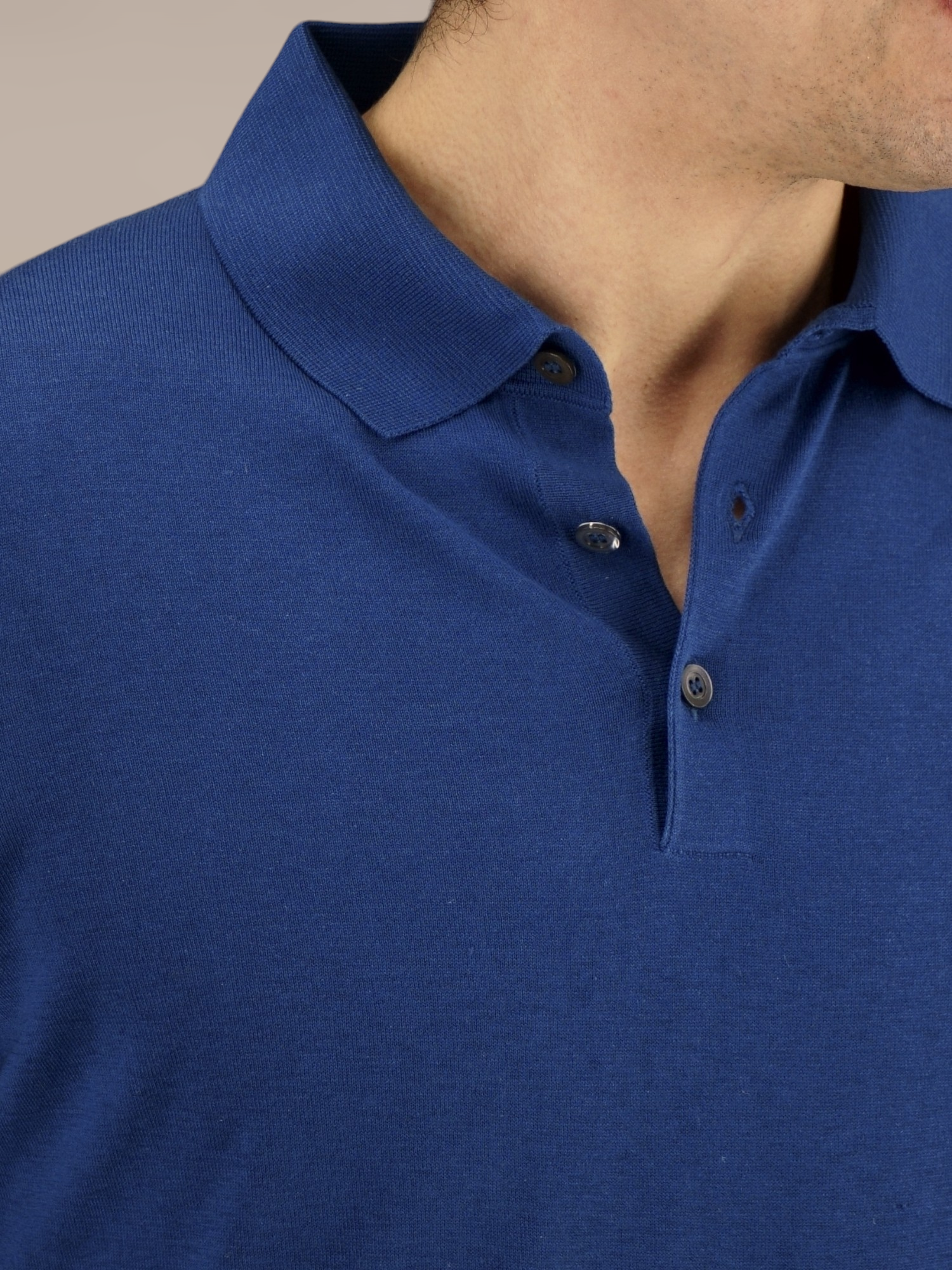 Polo in Maglia Maniche Lunghe Blu Portofino 100% Seta