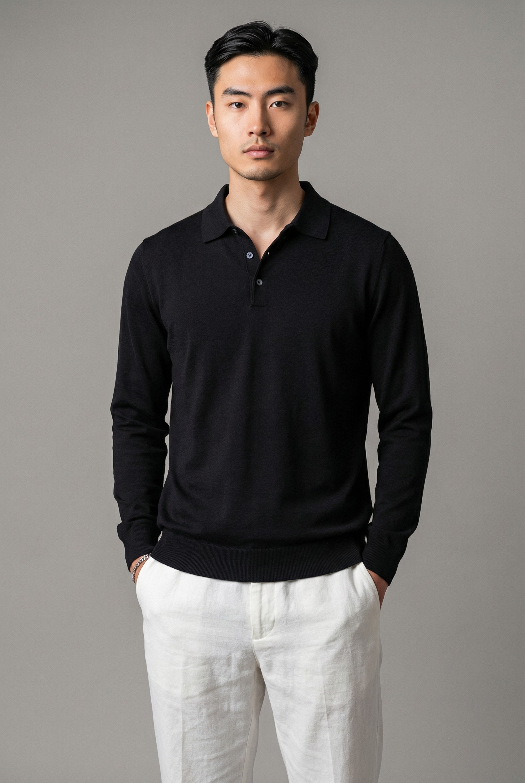 Polo in Maglia Maniche Lunghe Noir 100% Seta