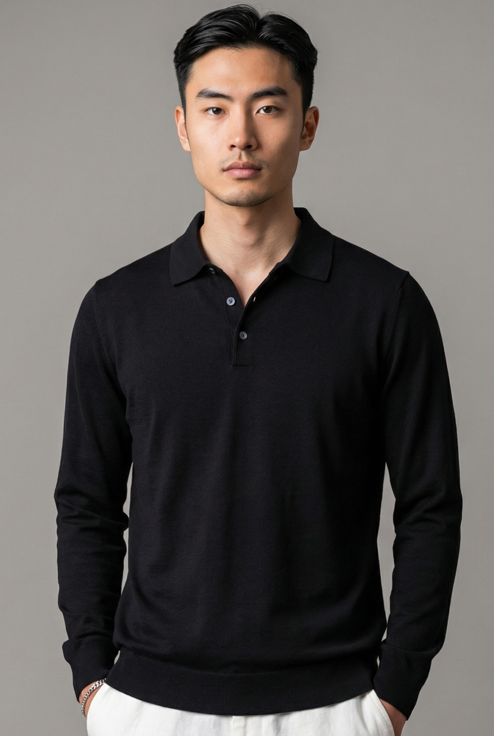 Polo in Maglia Maniche Lunghe Noir 100% Seta