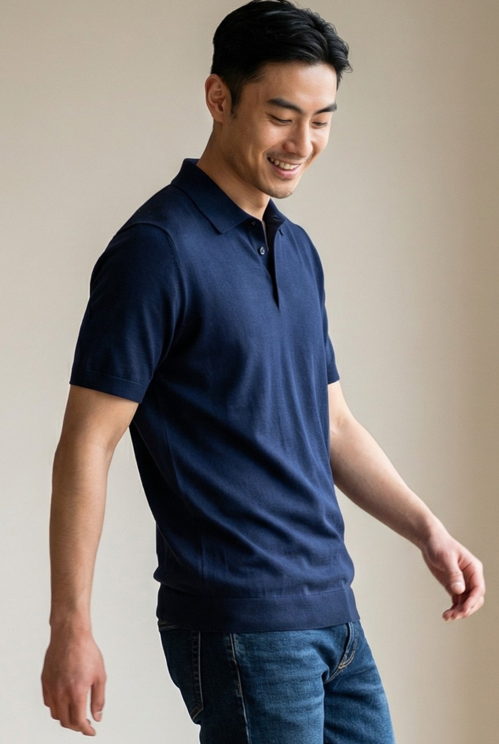 Polo Maniche Corte Midnight Blue 100% Seta