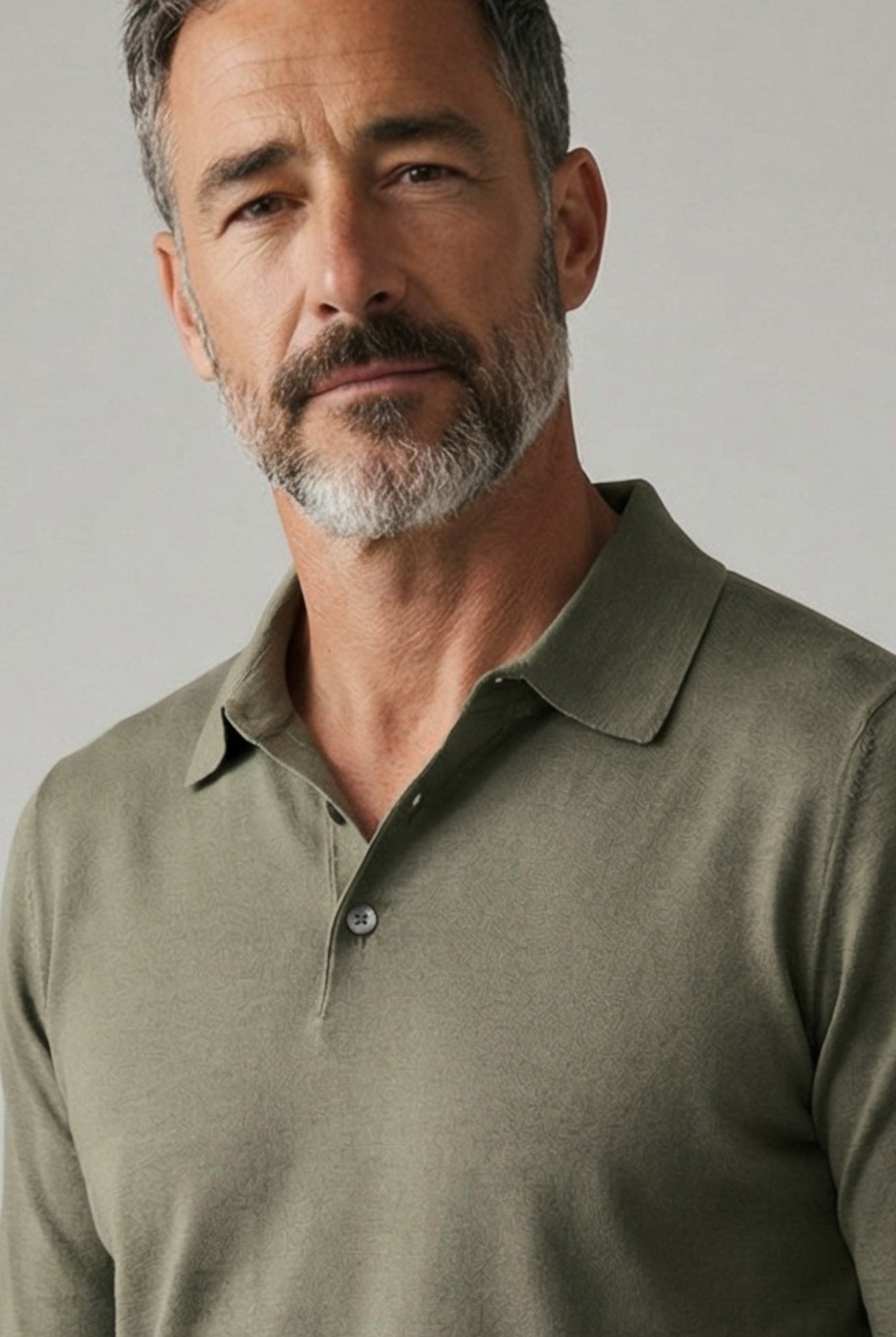 Knitted Polo Long Sleeves Salvia 100% Silk