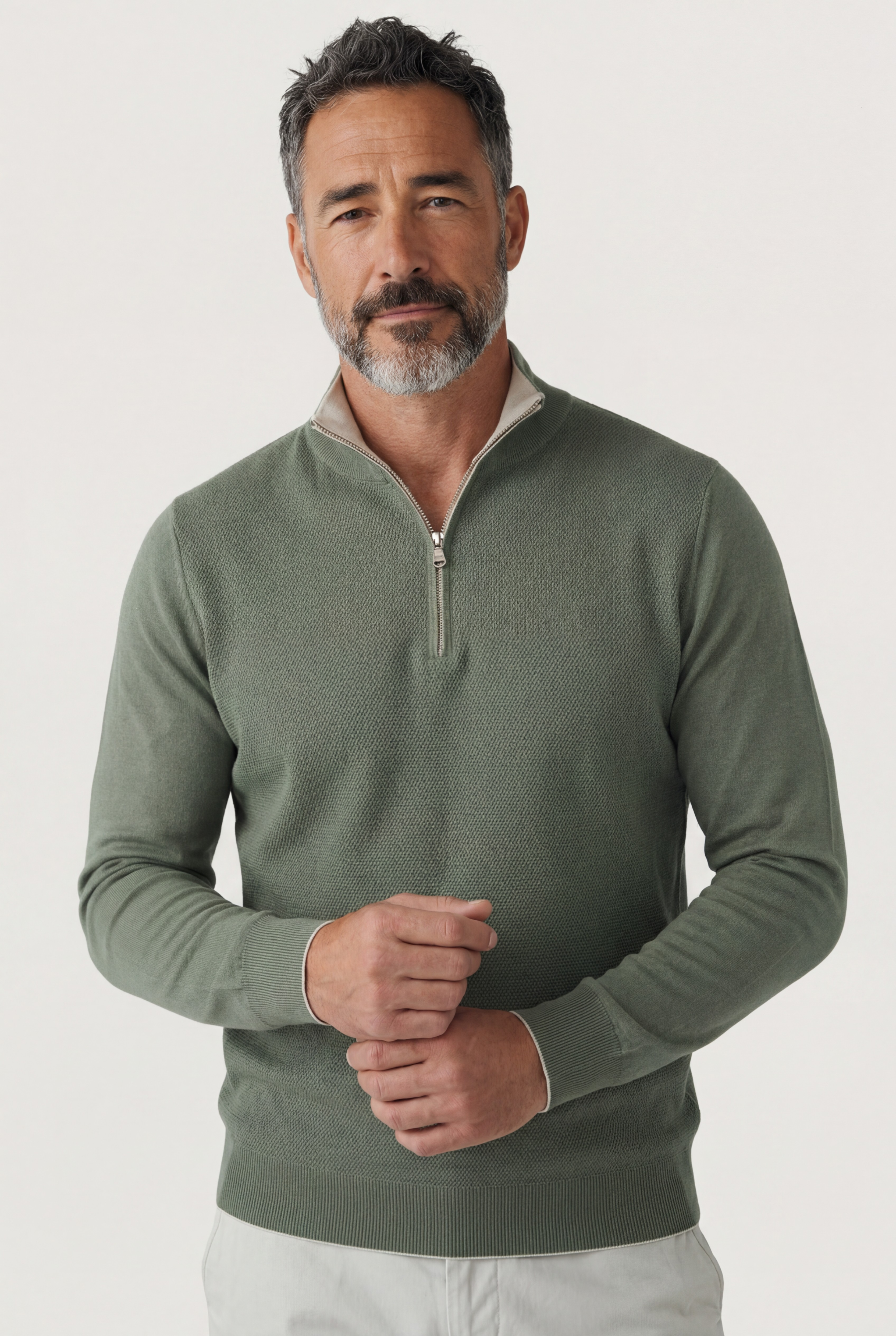 1/2 Zip Piquet Salvia 100% Silk