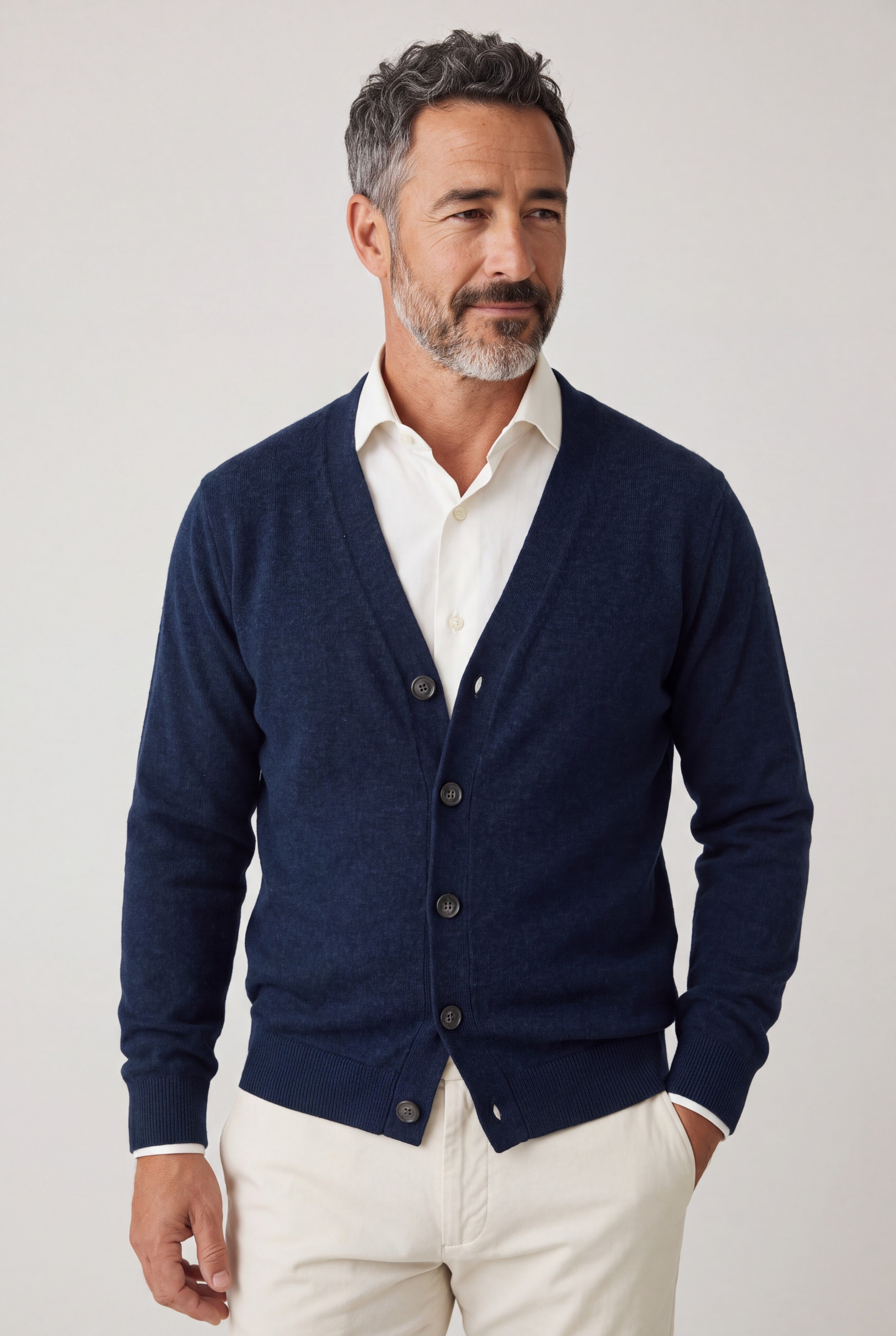 Cardigan 2 Fili 100% Cashmere - Blu Navy