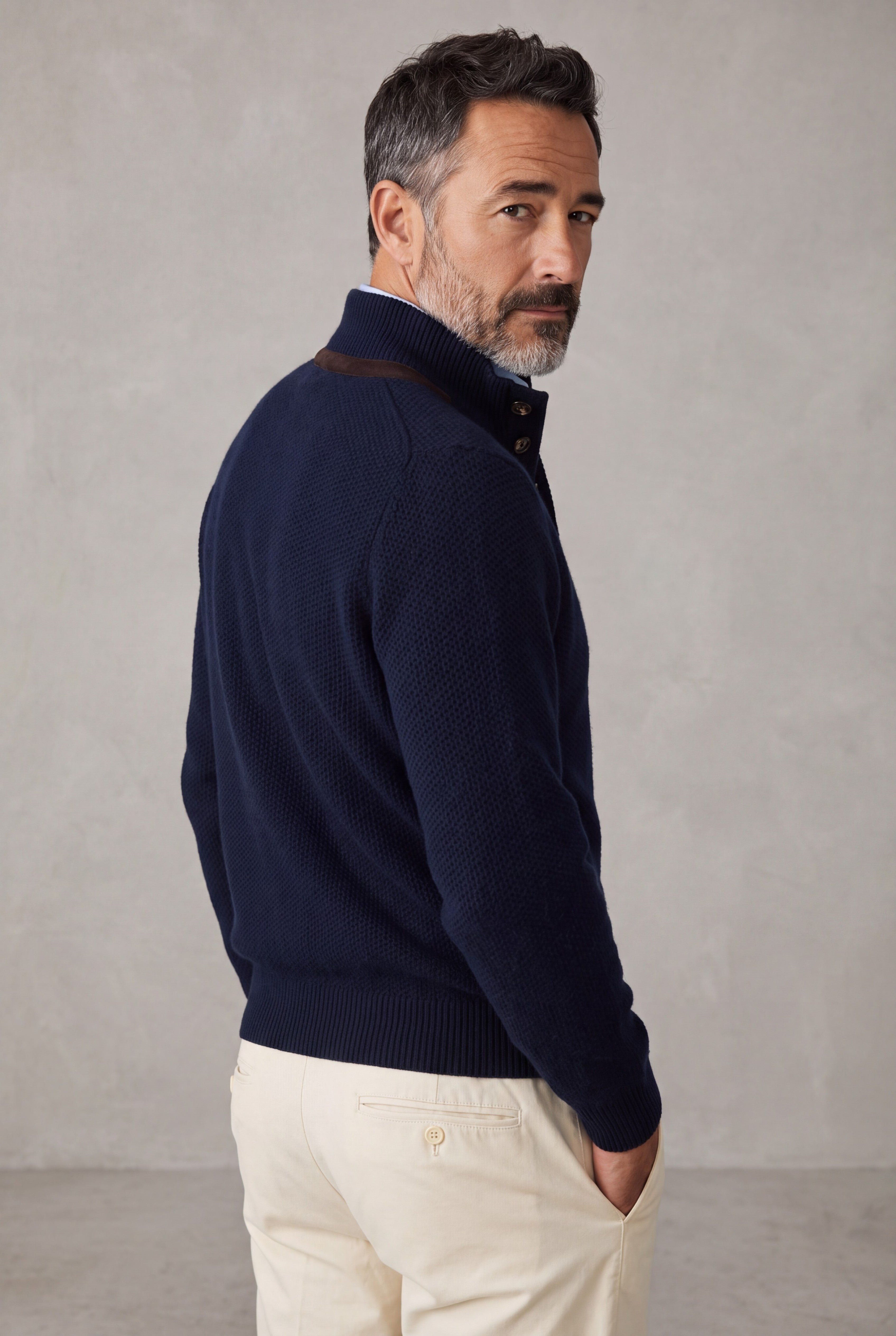 4 Button Honeycomb Blu Notte 100% Cashmere