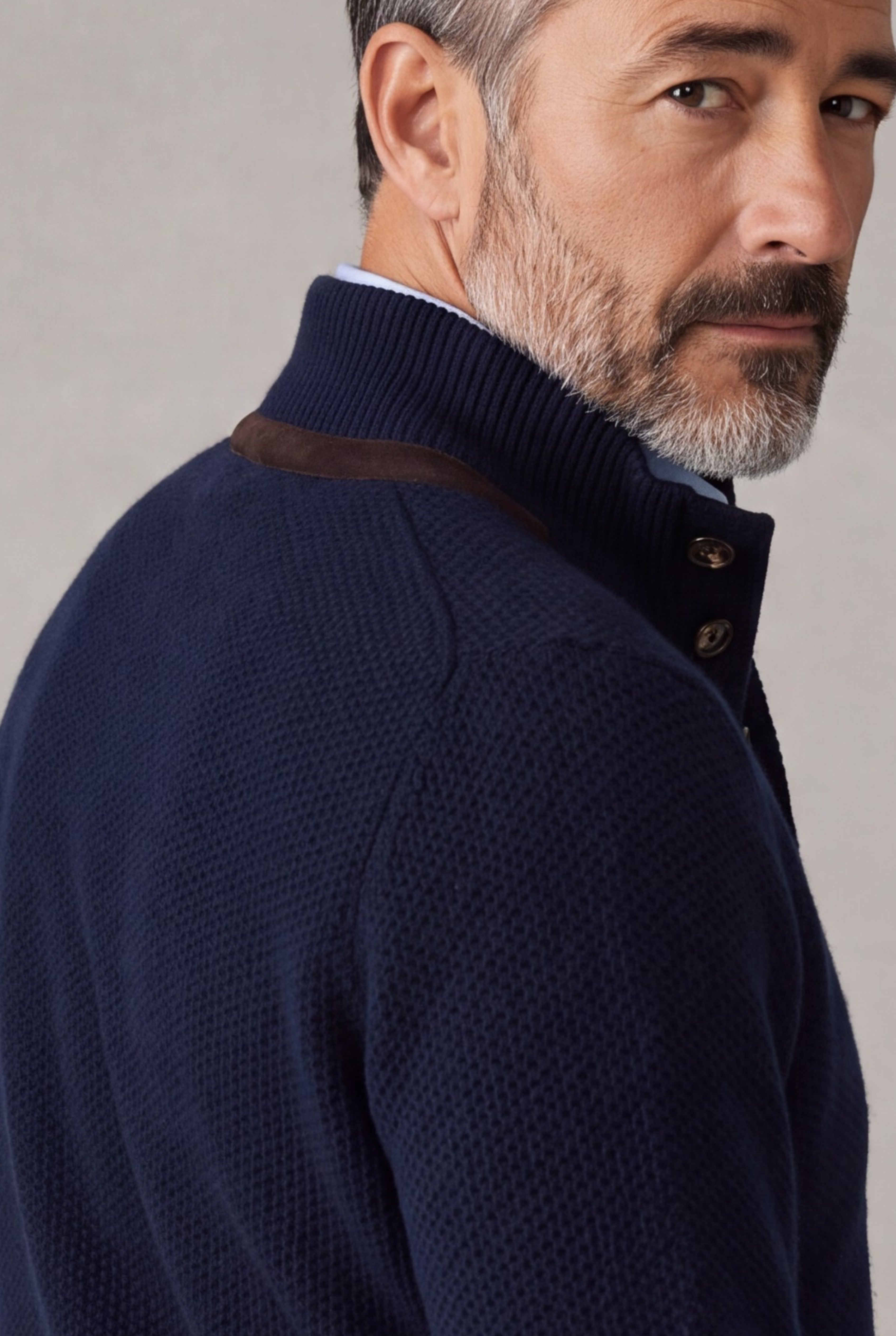 4 Button Honeycomb Blu Notte 100% Cashmere