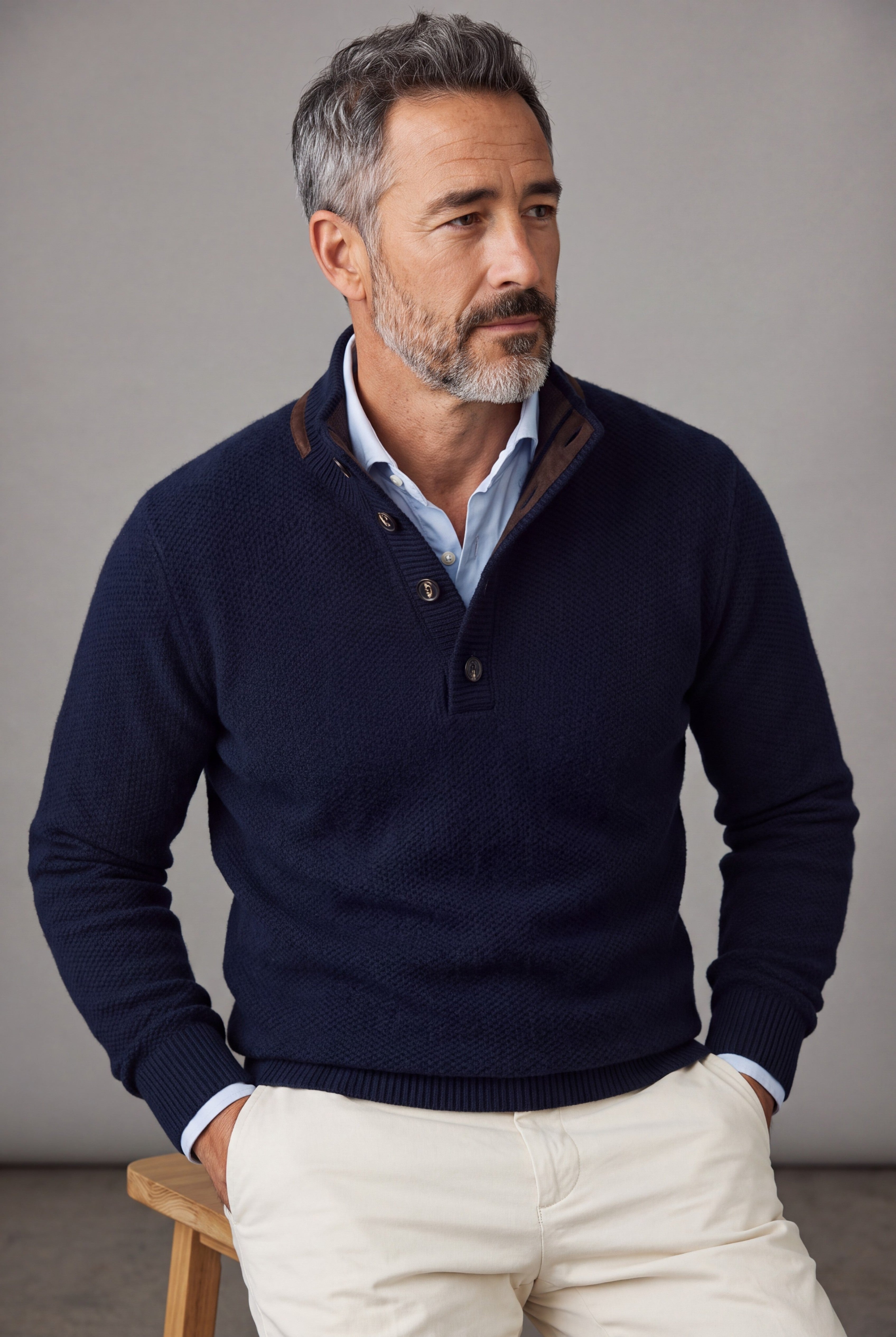 4 Button Honeycomb Blu Notte 100% Cashmere
