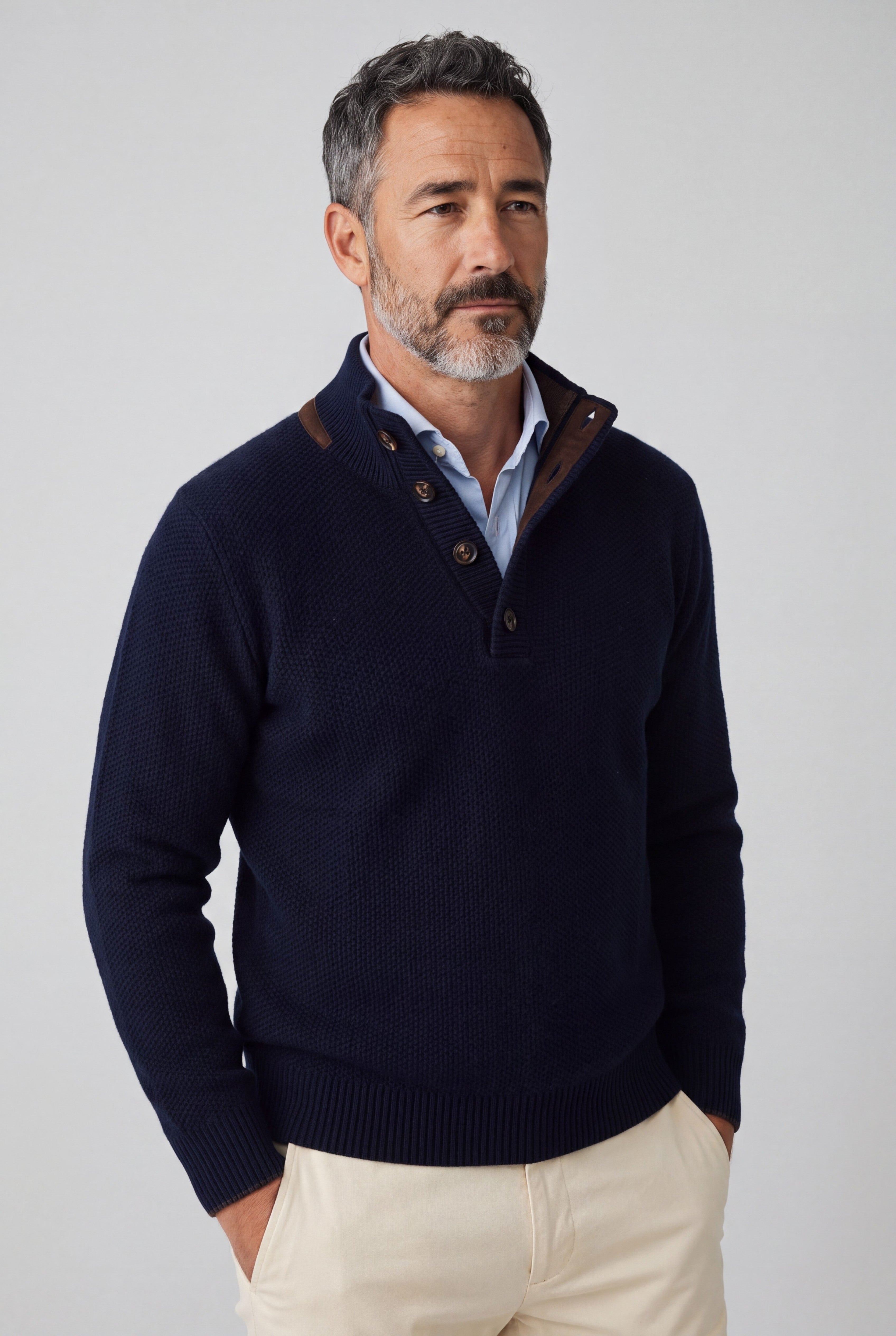 4 Button Honeycomb Blu Notte 100% Cashmere